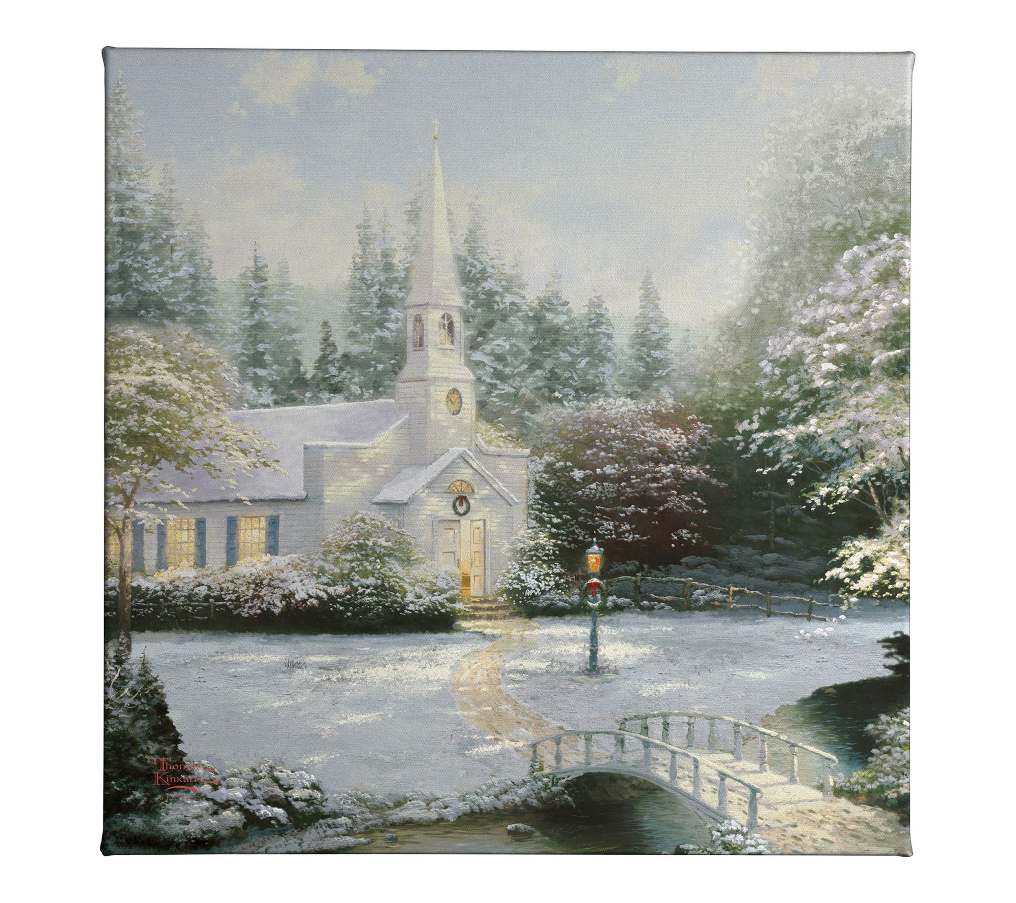Thomas Kinkade Snow at Hometown Chapel 14x14 Gallery Wrap