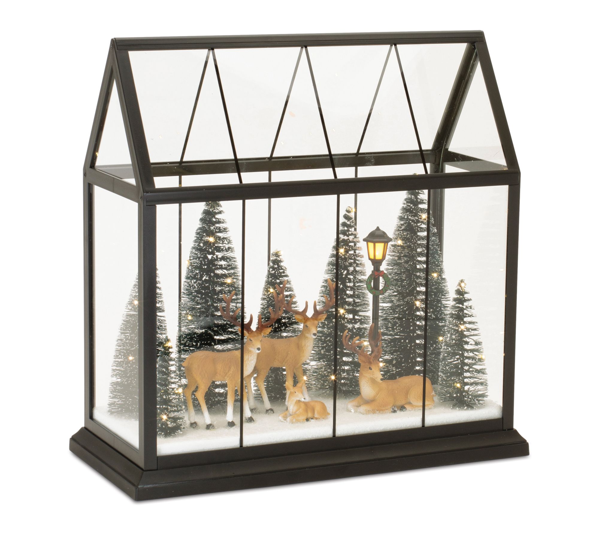 Melrose LED Greenhouse Scene with Deer and Pine Trees 13"H