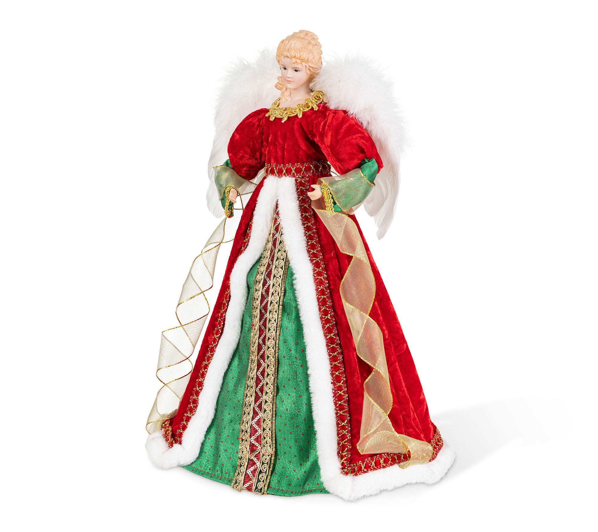 Glitzhome 18"H Faux Fur & PVC Christmas Angel Tree Topper