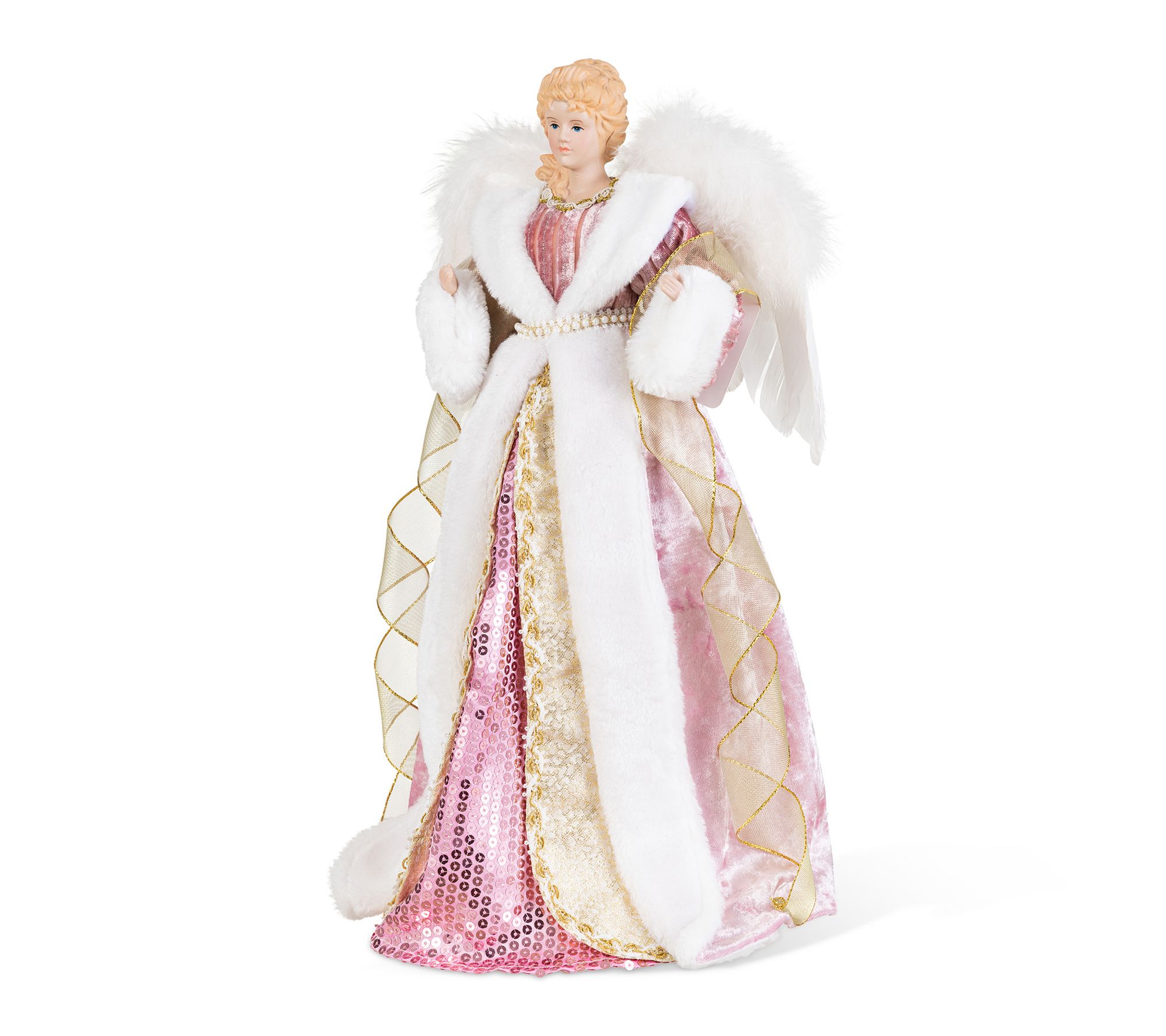 Glitzhome 18"H Faux Fur & PVC Christmas Angel Tree Topper