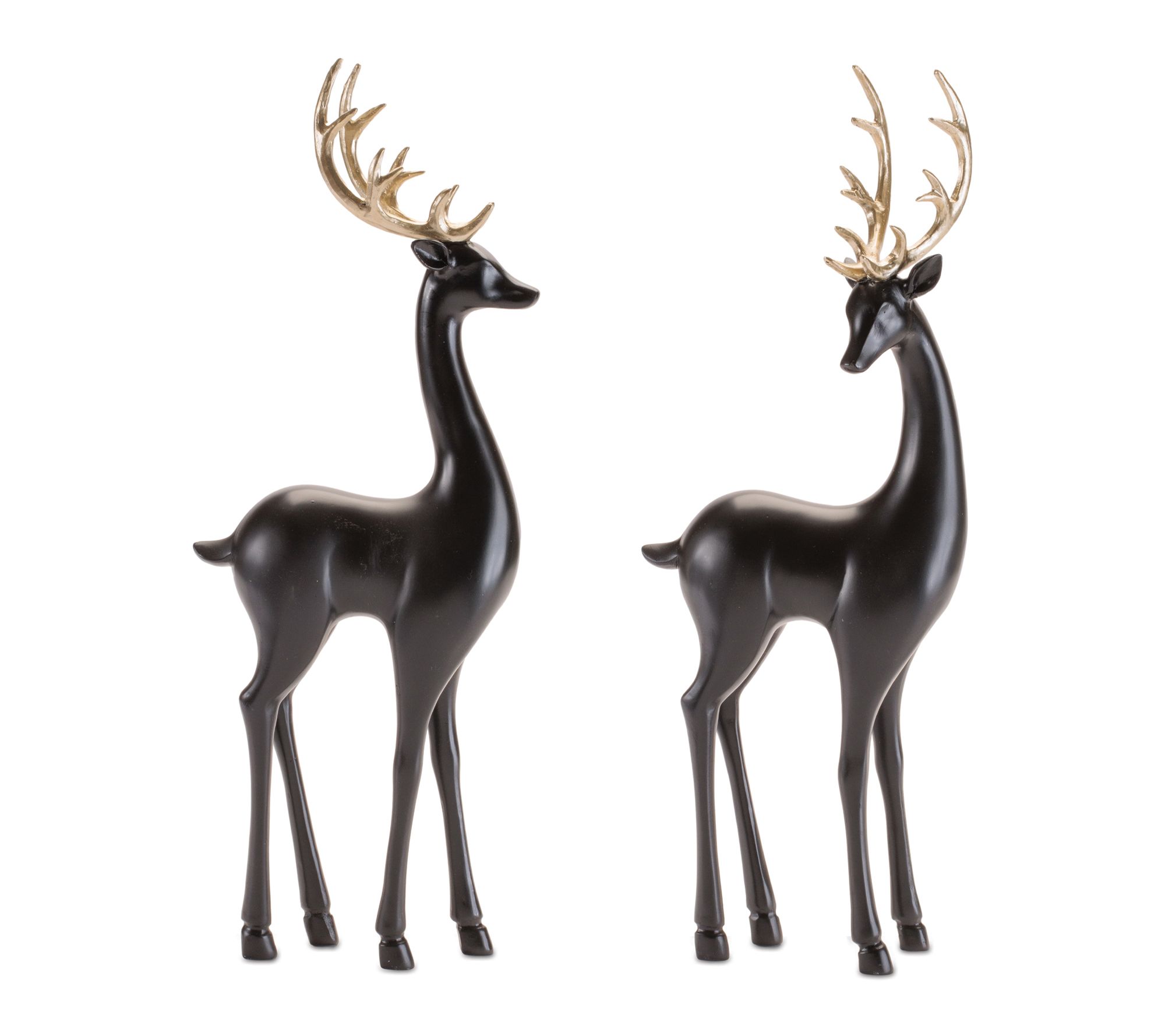 Melrose Black Deer Figurines with Gold Antlers (Set of 2)