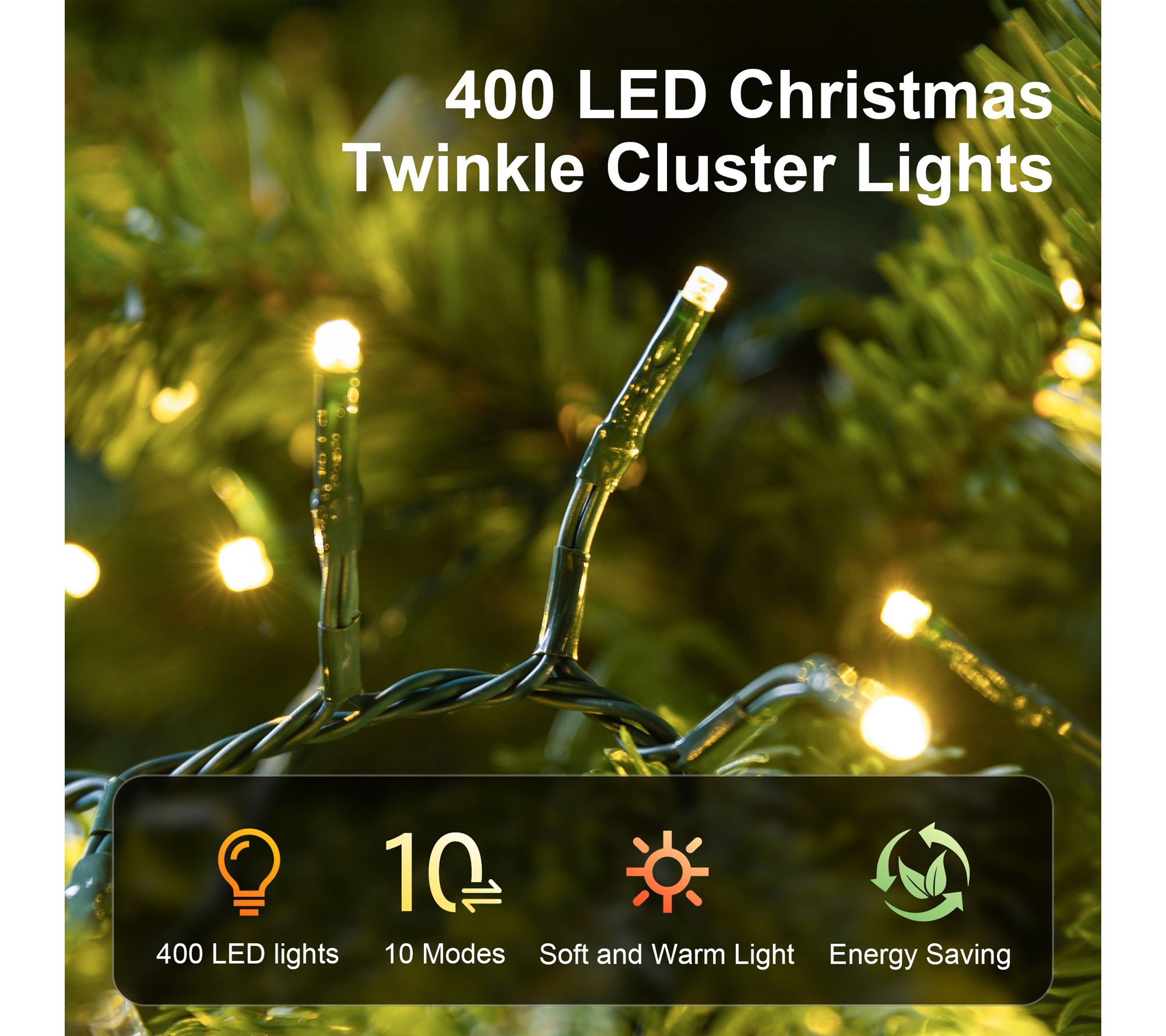 Glitzhome 27ft 400 LED Christmas Twinkle Cluster Lights | QVC