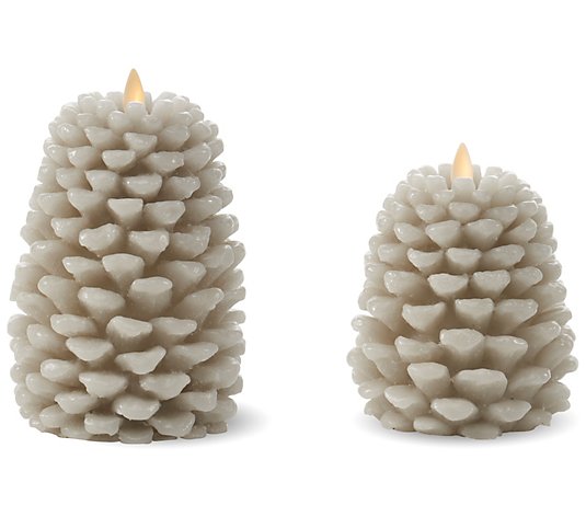 Martha Stewart S/2 Flameless 5" & 6" Figural Pinecone Candles