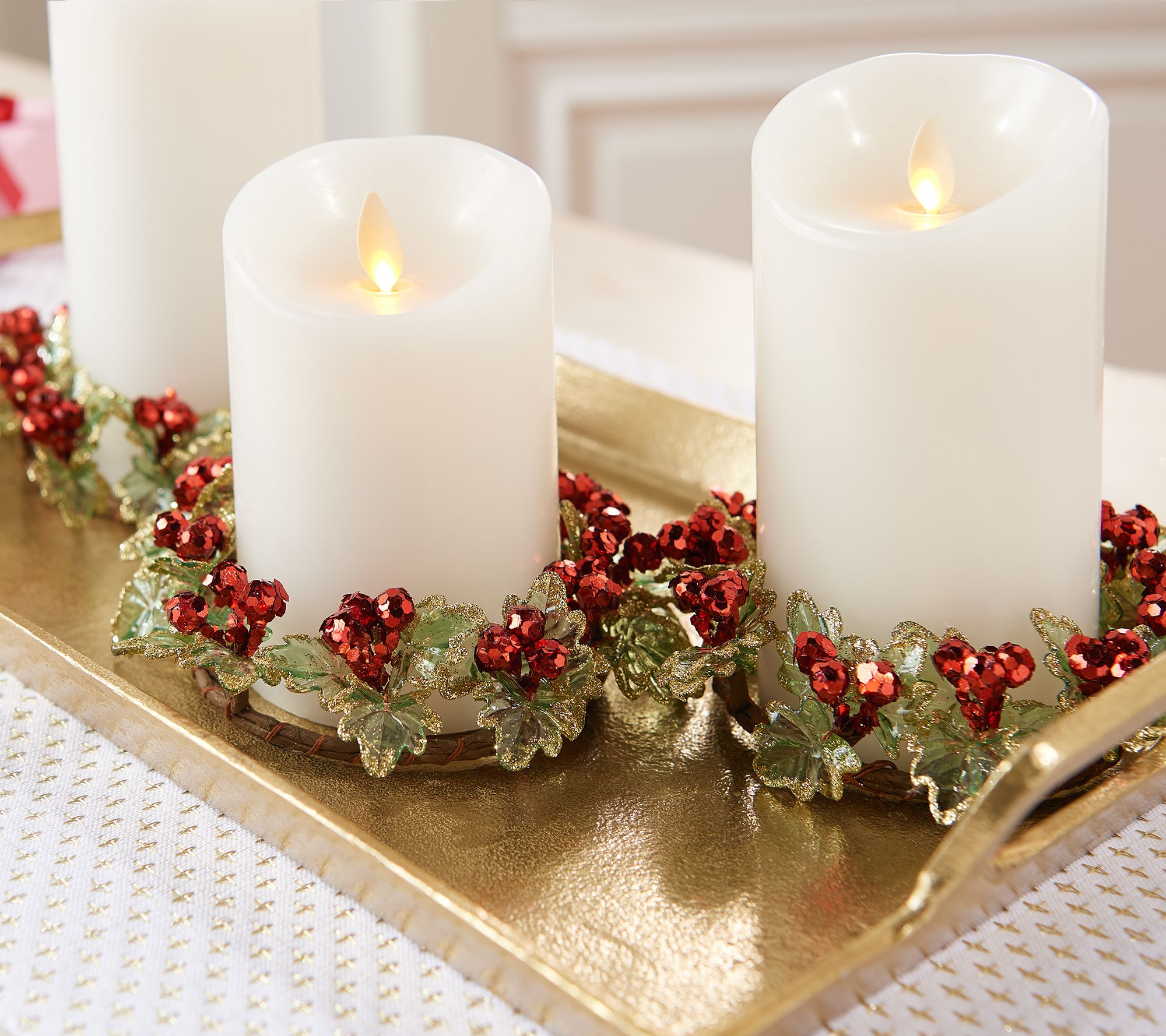 "As Is" Set of 3 Holly Berry Decorative Candle Rings by Valerie