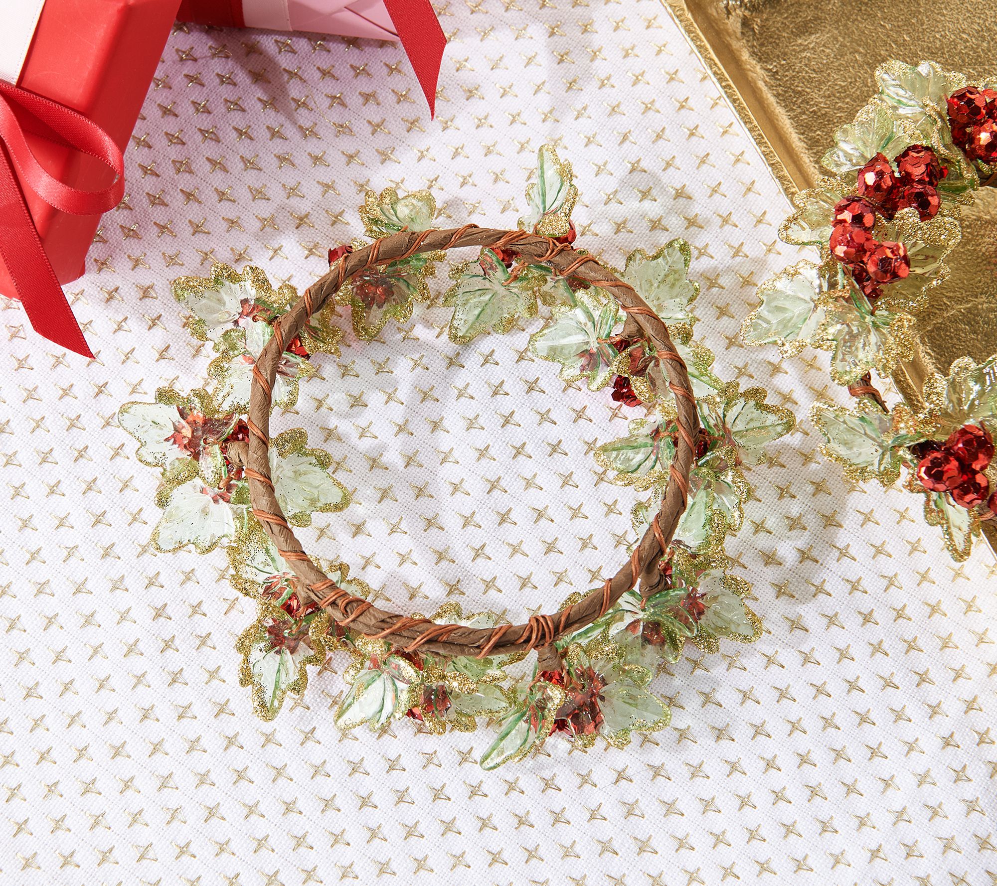 "As Is" Set of 3 Holly Berry Decorative Candle Rings by Valerie