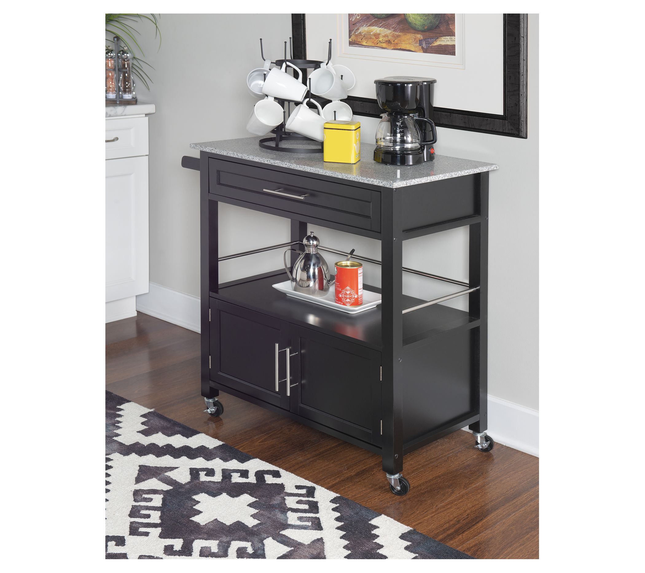 Linon Home Colby Kitchen Cart with Granite Top & Drawer