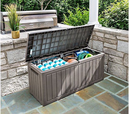 Honey-Can-Do Outdoor Storage Box with Wheels, Resin, 76 Gallon
