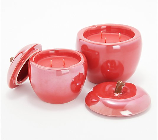 HomeWorx by Slatkin & Co. Set of 2 Filled Ceramic Apple Candles