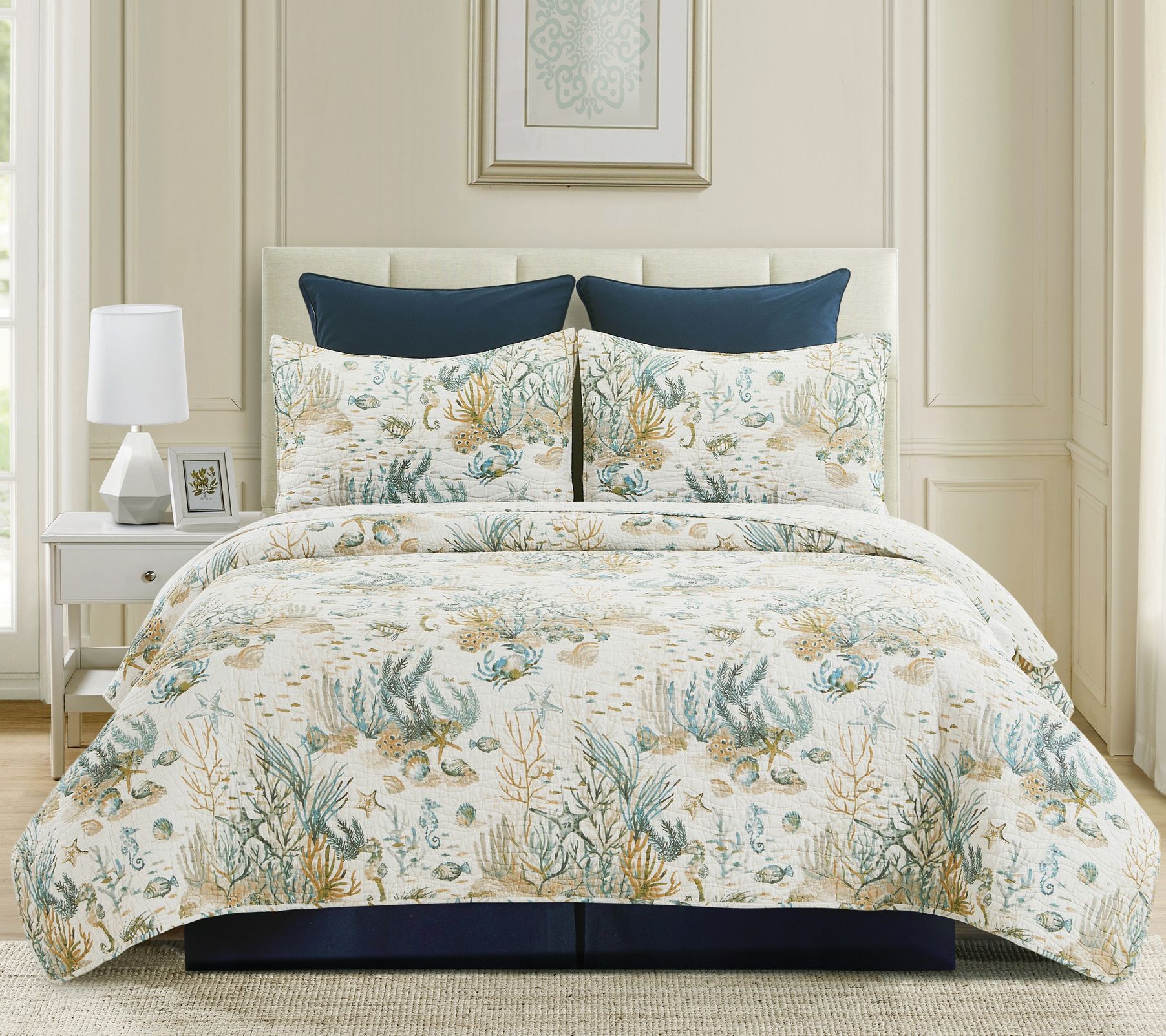 Cerulean Shores 3-Piece Cotton Full/Queen QuiltSet by Valerie - QVC.com