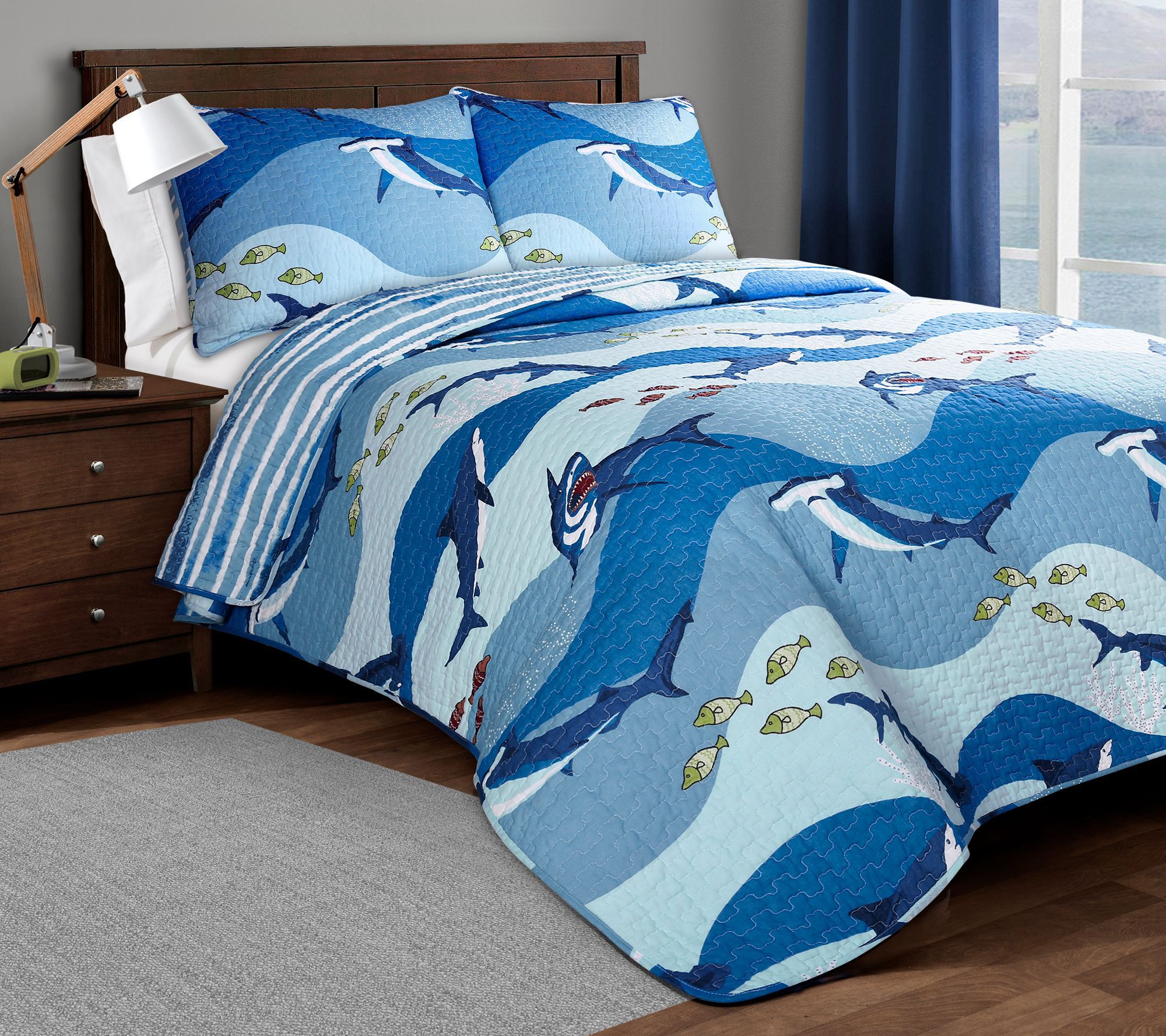 Shark Allover 3-Piece Full/Queen Quilt Set by L ush Decor - QVC.com