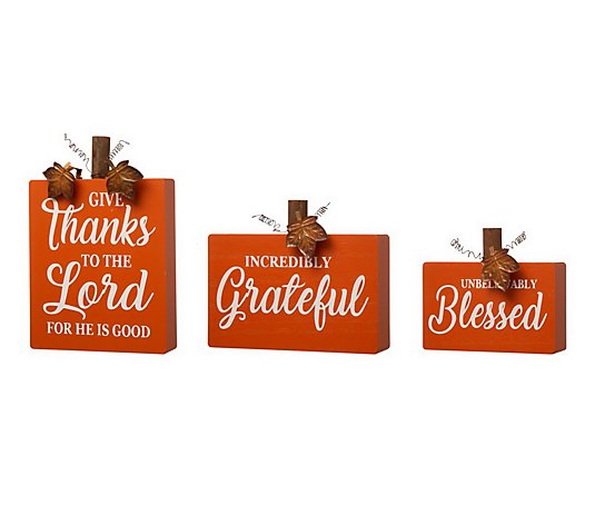 Glitzhome Fall Harvest Wooden Happy Pumpkin Table Signs S/3