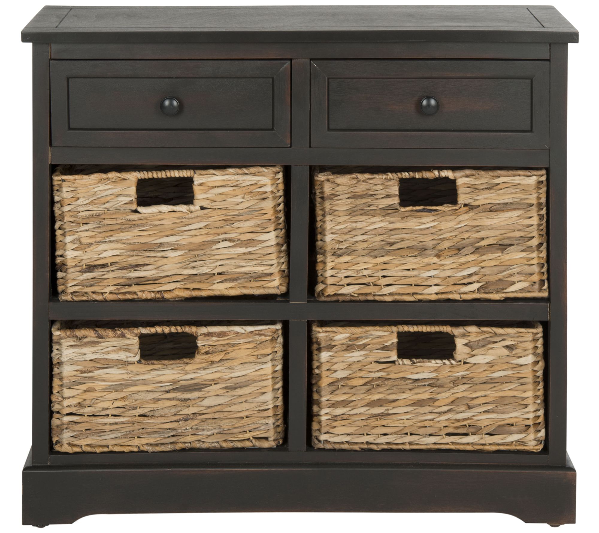Distressed Black Keenan Storage Chest with Wicker Drawers
