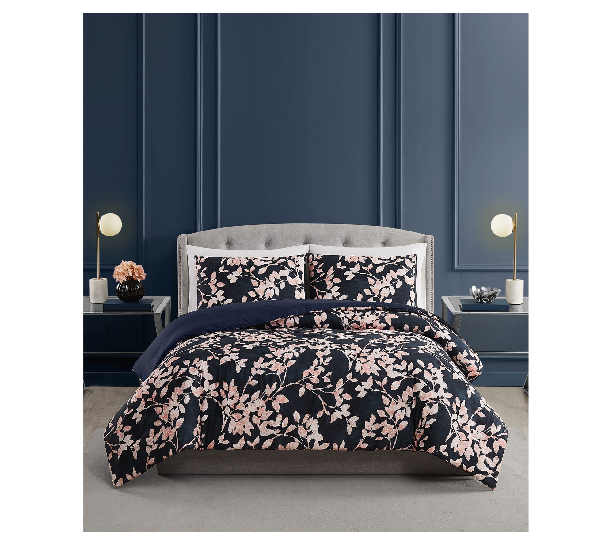 Lush Decor Floral Watercolor 7-Piece Comforter Set, Blue, King
