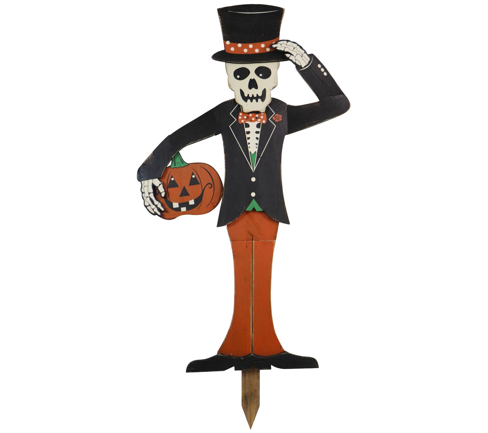 Haunted Hill Farm 46" Skeleton Holding a Carved Pumpkin Woo