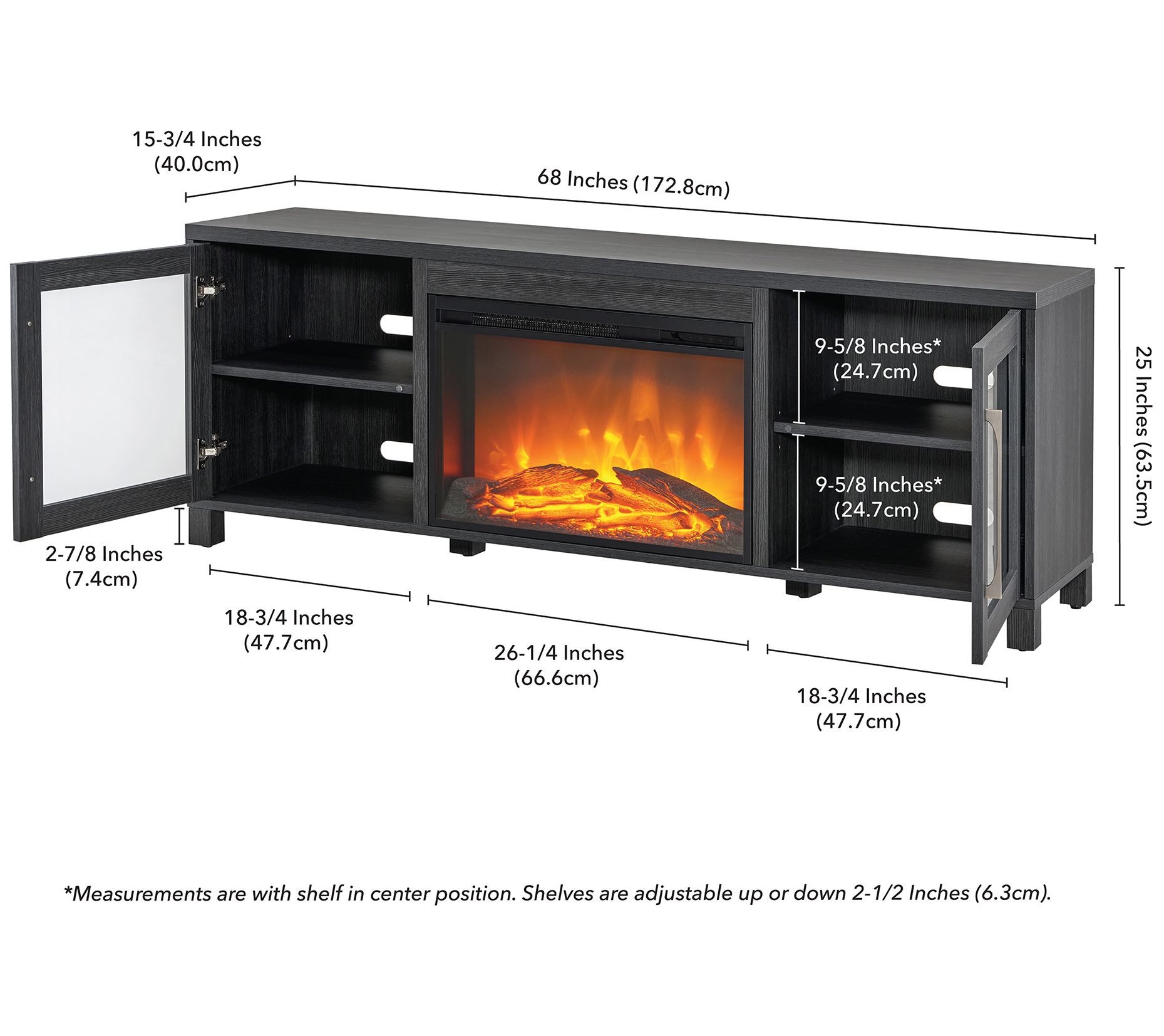 Hudson & Canal Quincy 75" TV Stand with Log Fireplace