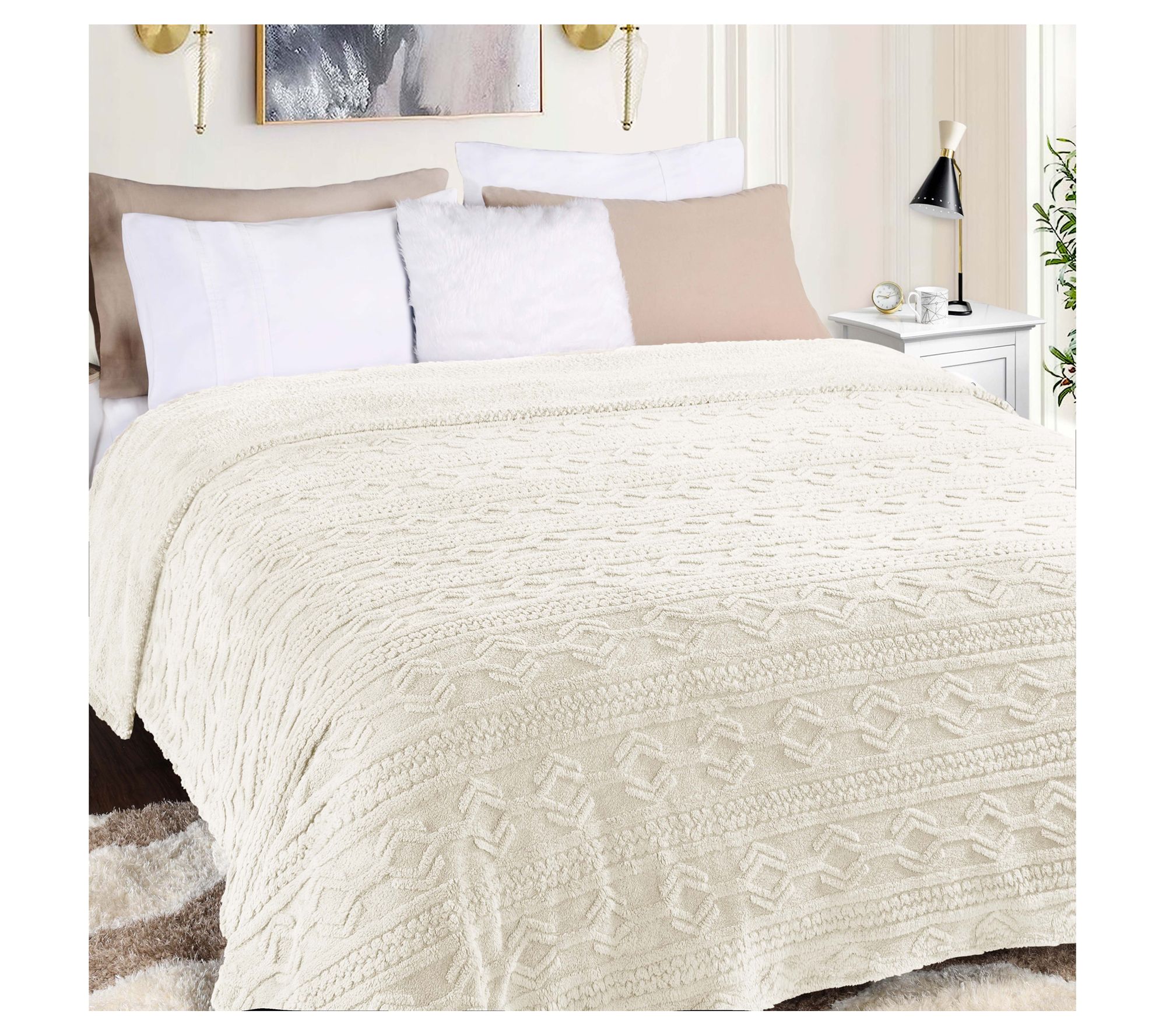 Superior Boho Knit Jacquard Fleece Fluffy Blank et- Full/Queen