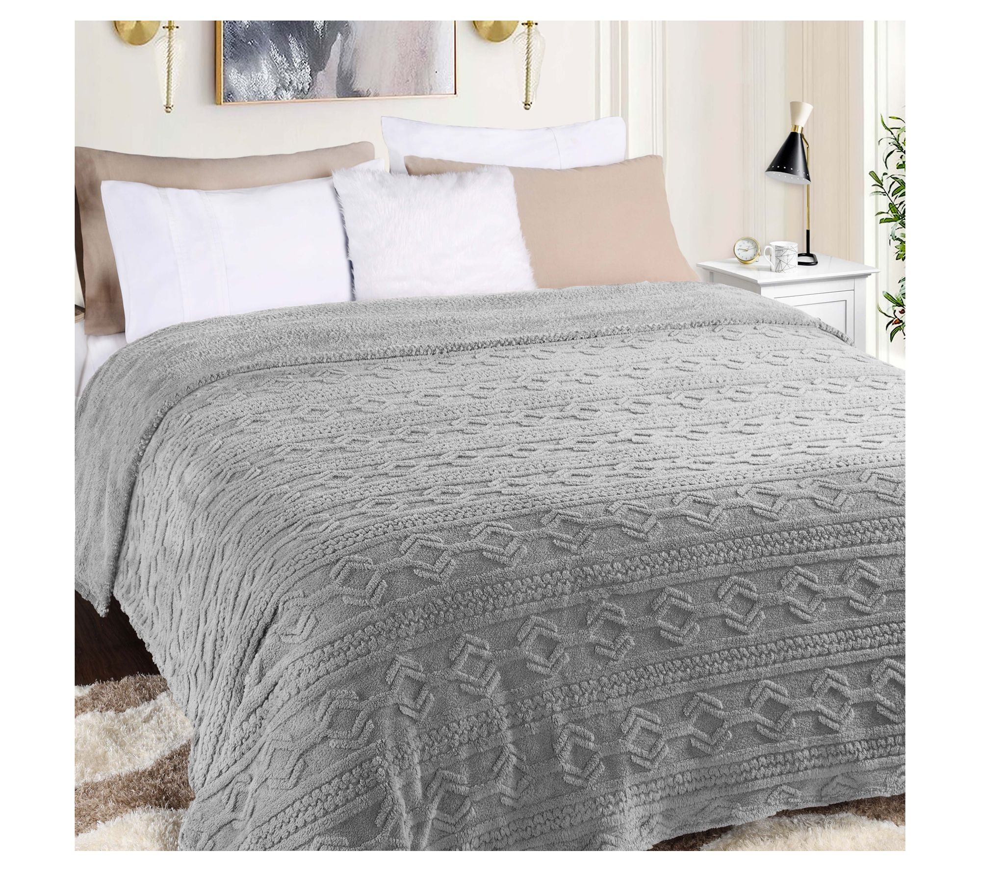 Superior Boho Knit Jacquard Fleece Fluffy Blank et- Full/Queen