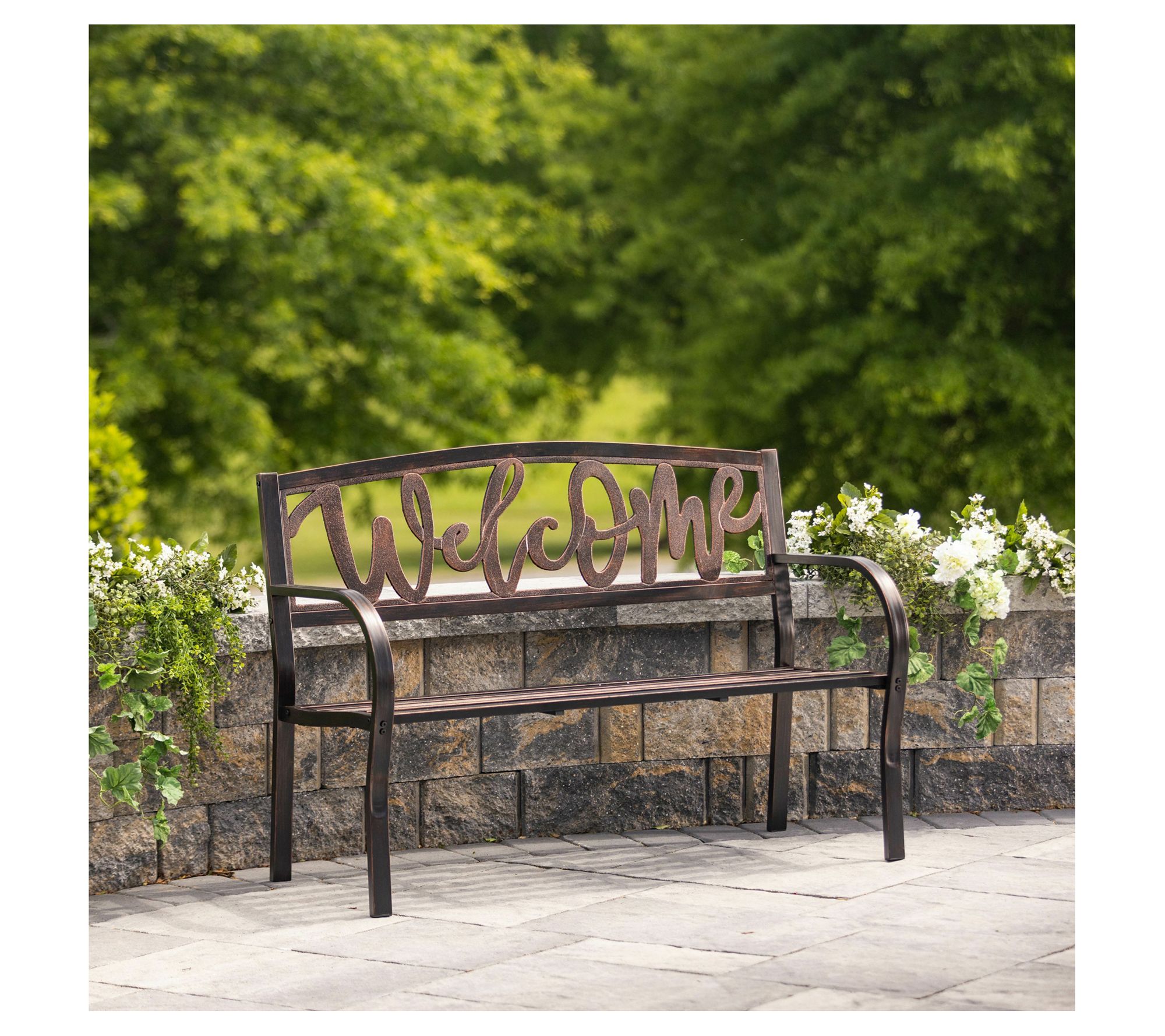 Evergreen Welcome Garden Metal Bench - QVC.com