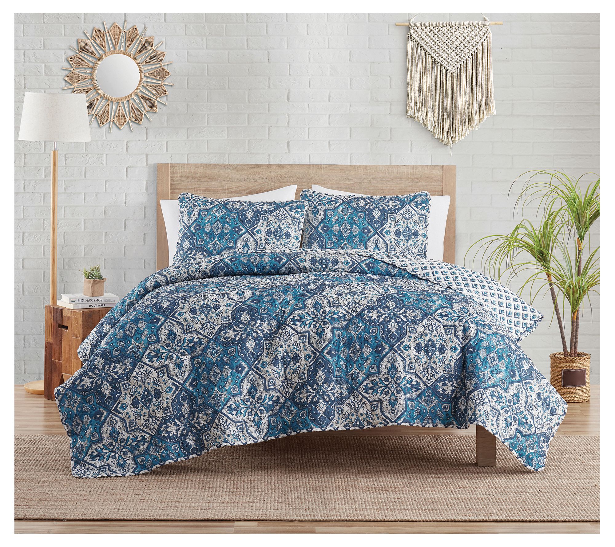 Indigo Ink Denim Reversible Medallion Boho QuilSet- Twin