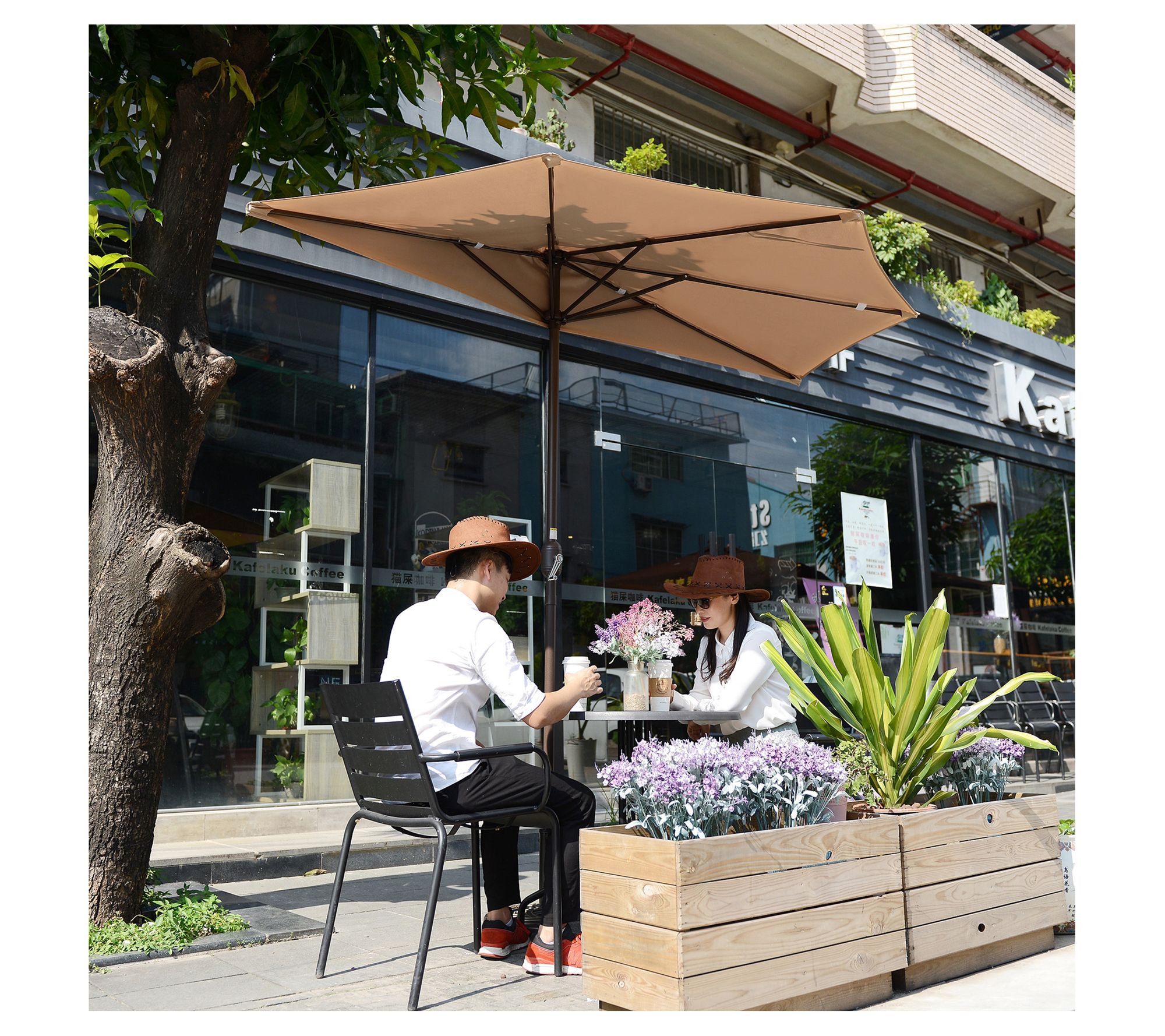 Villacera Half 9' Semicircle Round Patio Umbrella Easy Crank