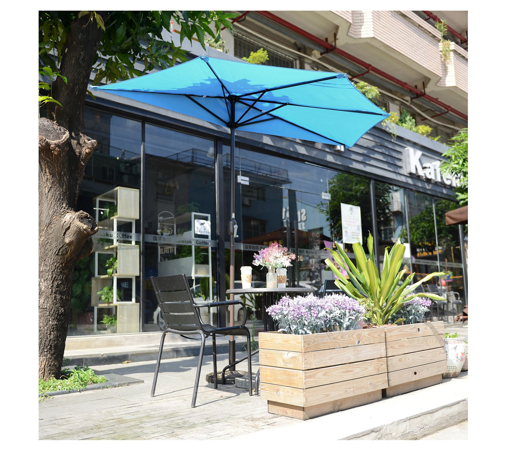 Villacera Half 9' Semicircle Round Patio Umbrella Easy Crank