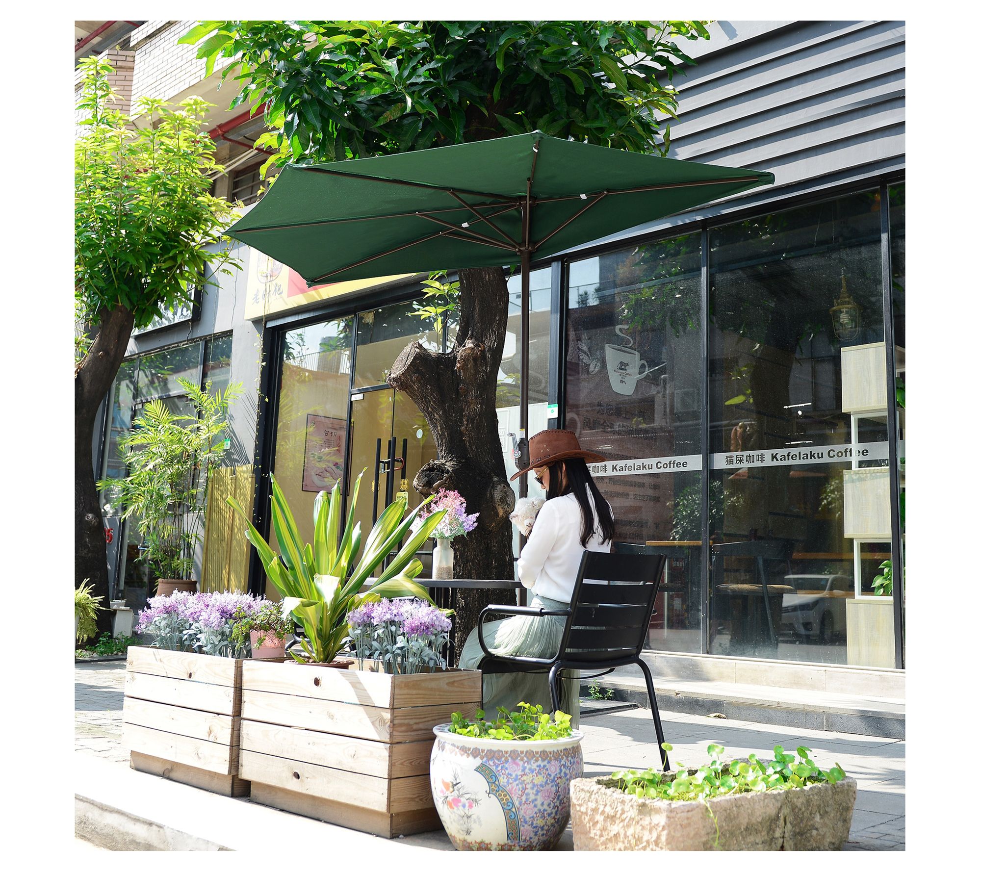 Villacera Half 9' Semicircle Round Patio Umbrella Easy Crank