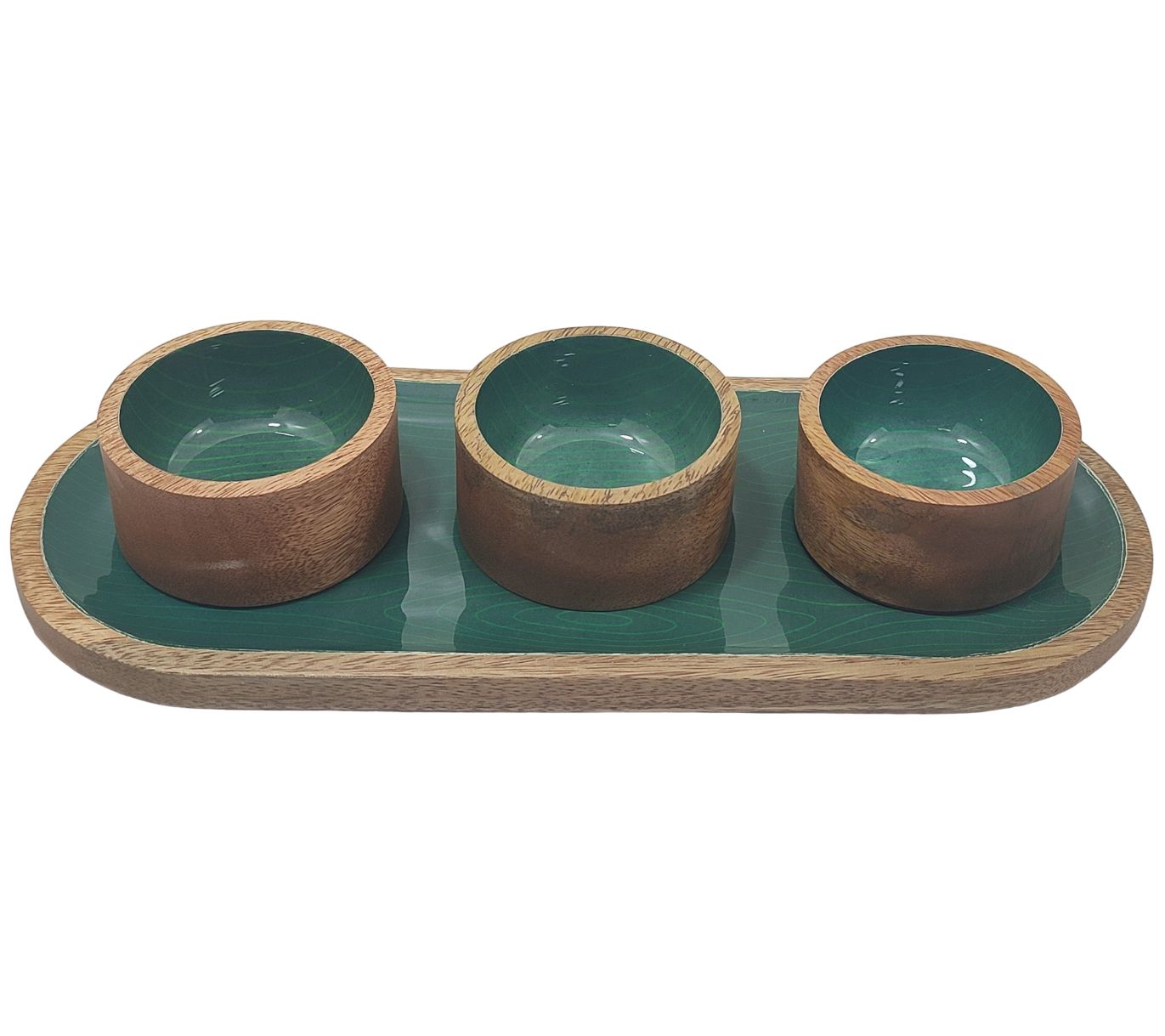 Temp-tations Woodland Set of (3) Wood Ramekins with Elongated Tray
