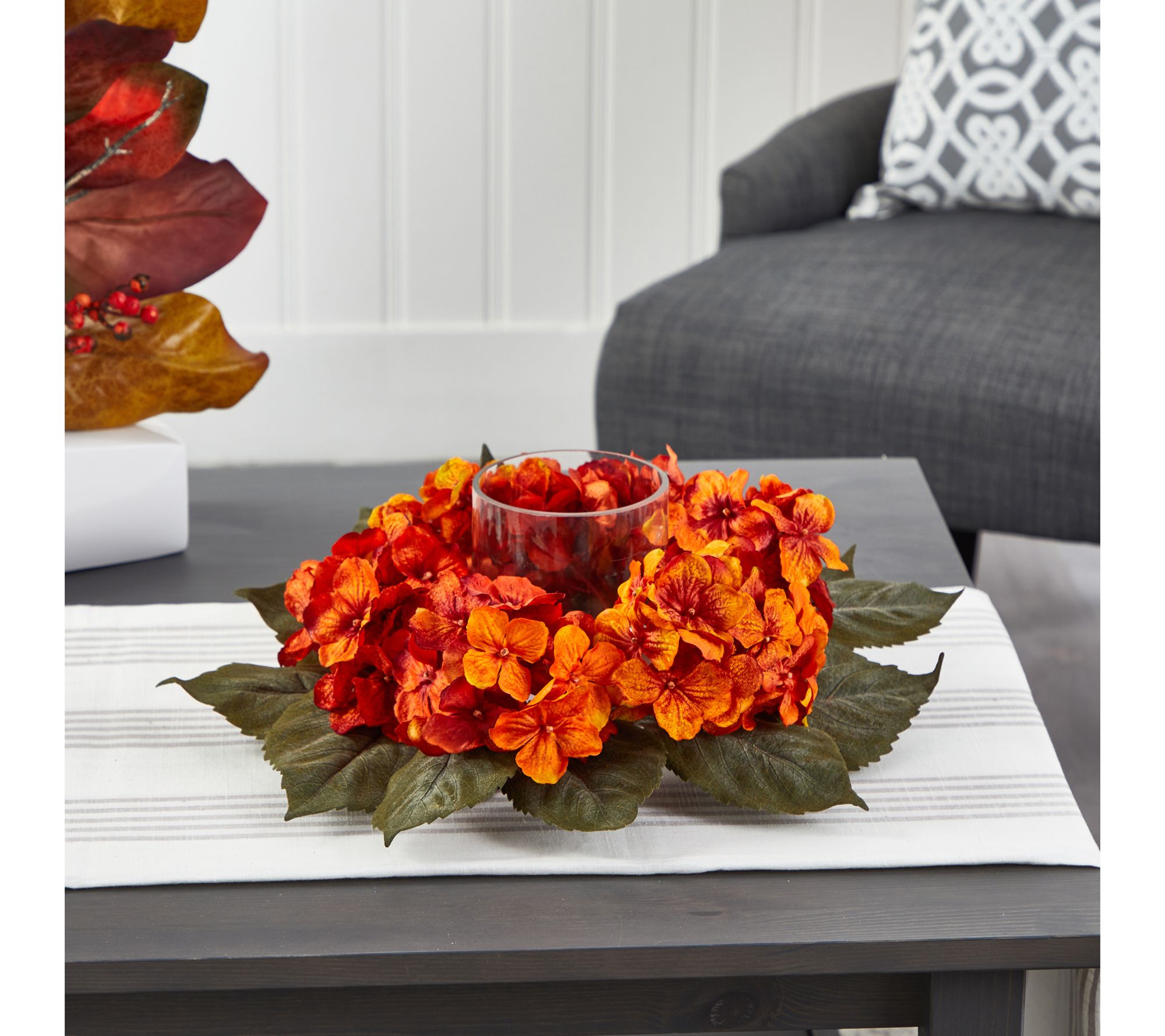 Nearly Natural 14" Autumn Hydrangea Candelabrum Arrangement