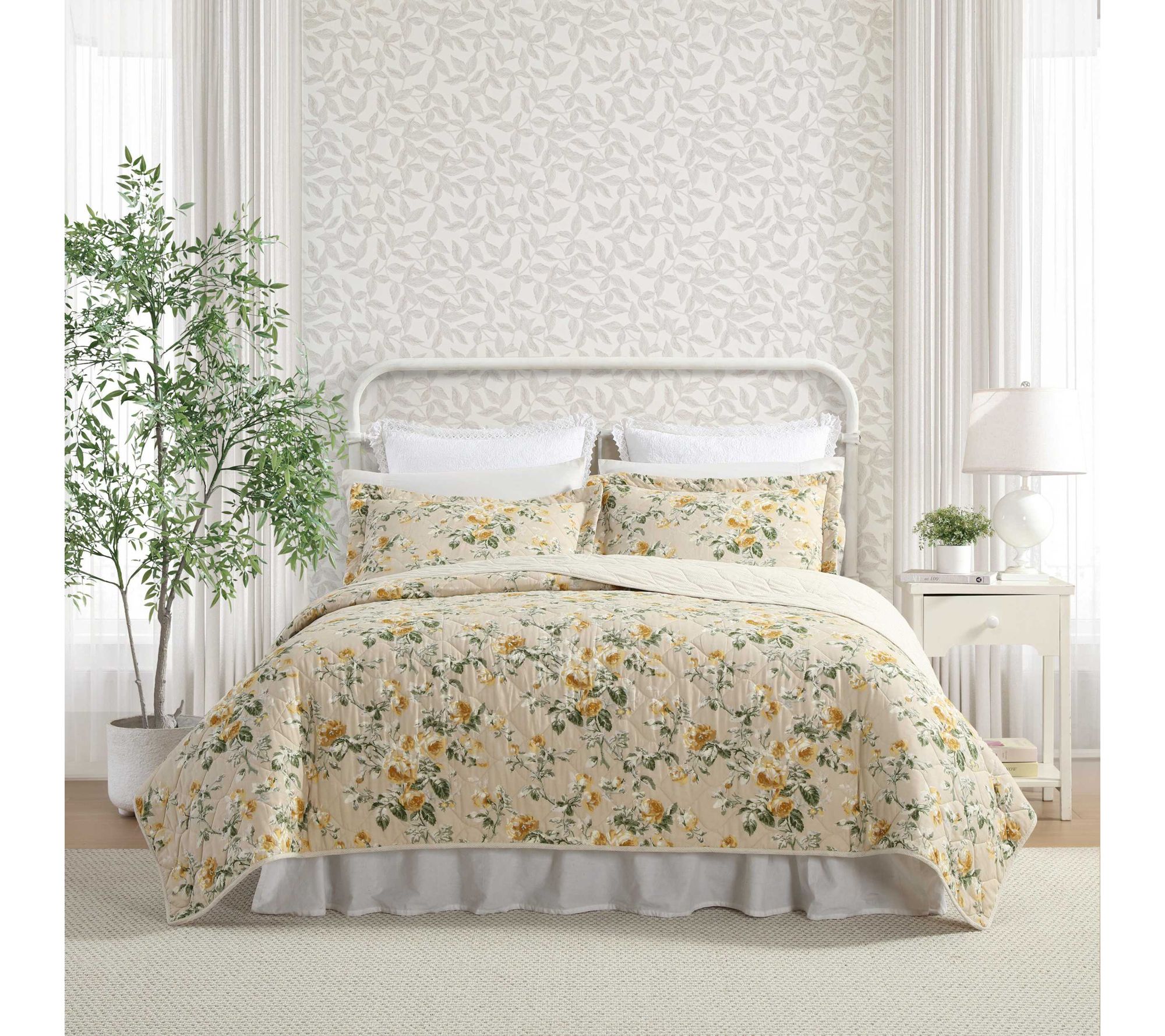 Laura Ashley Roses Gold Full/Queen Quilt Sham Set