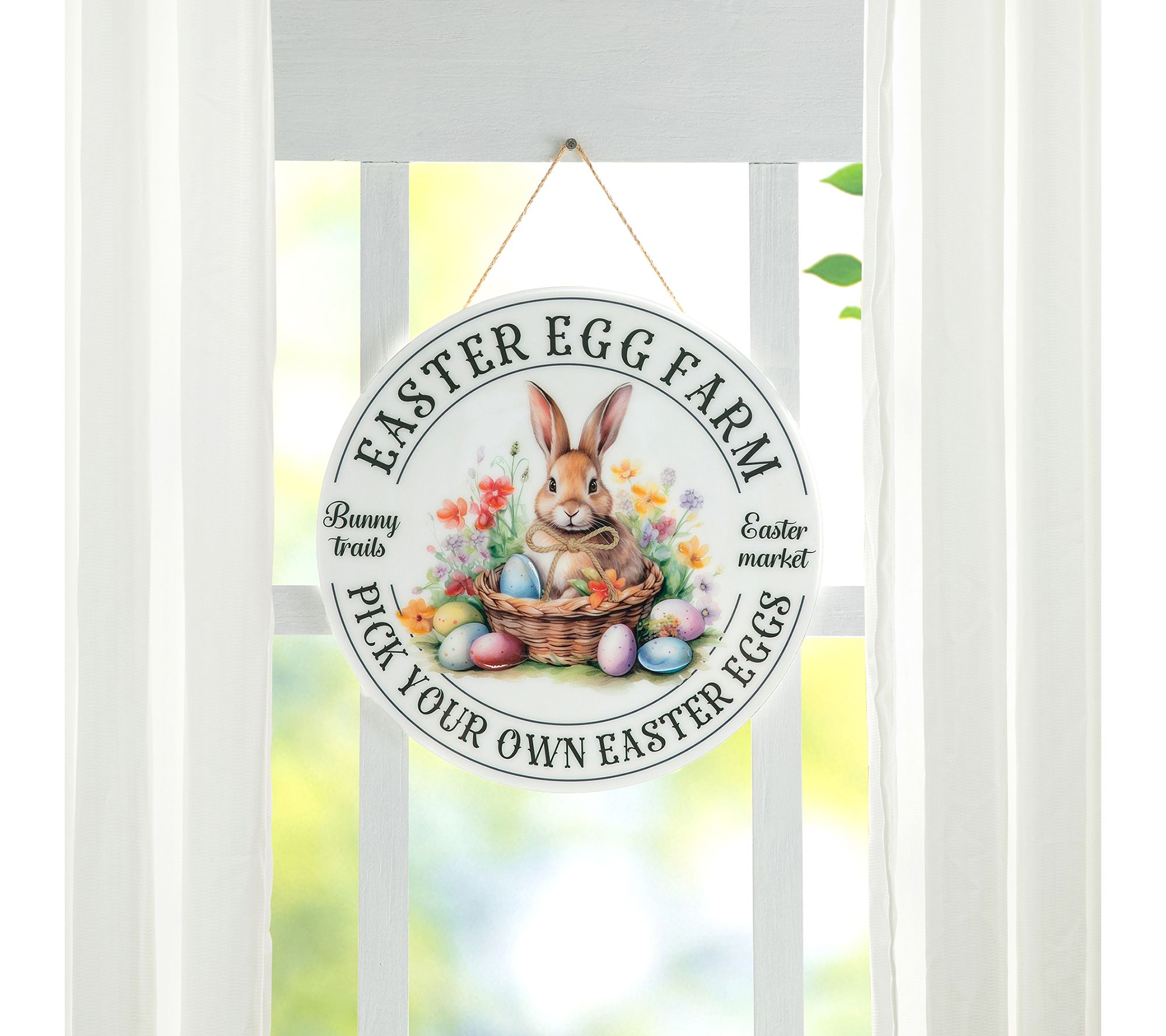 Glitzhome 11.75"D Easter Bunny Round Wall/DoorHanger