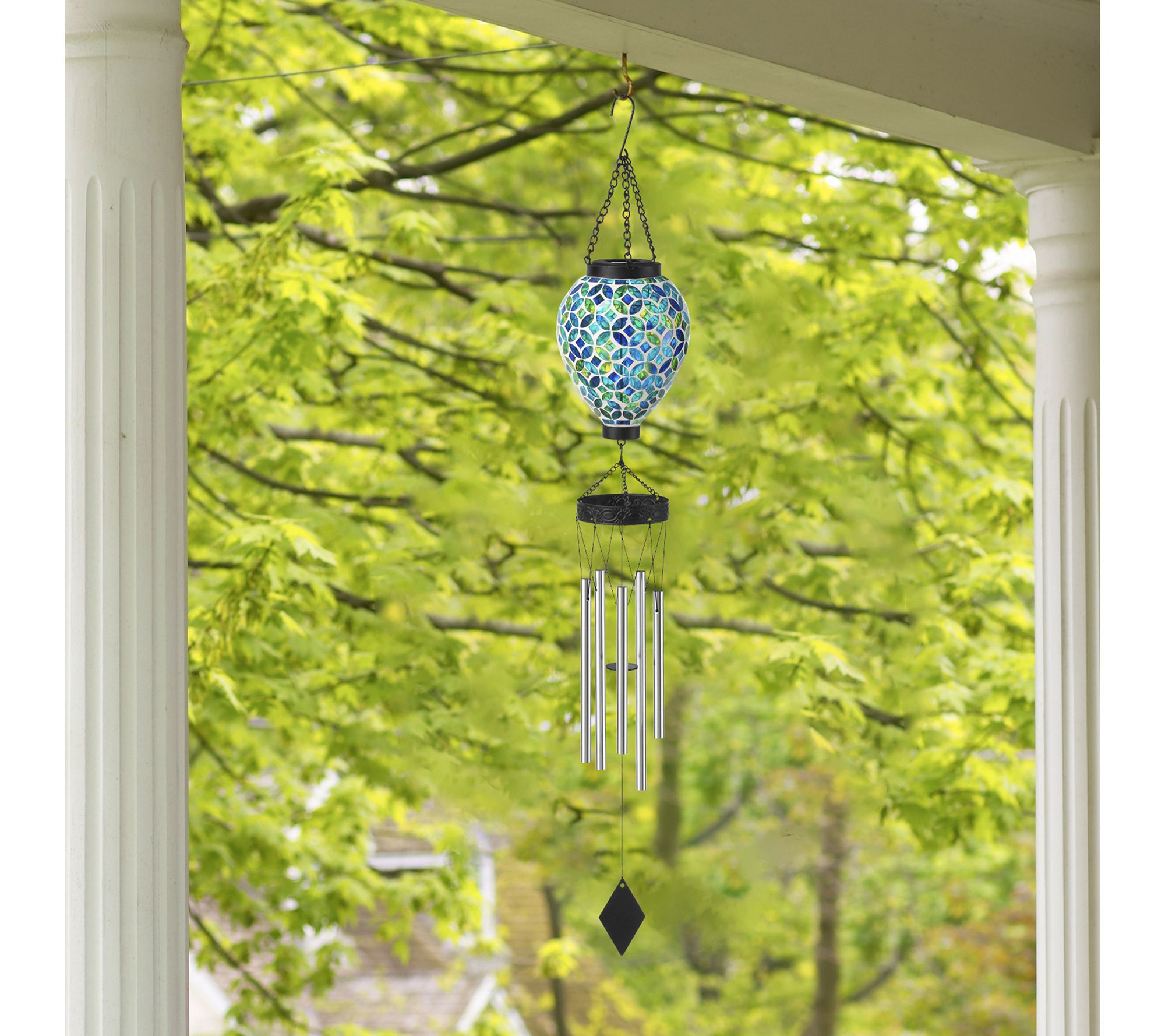 Glitzhome 37" Solar Lighted Metal And Glass Mosaic Windchime
