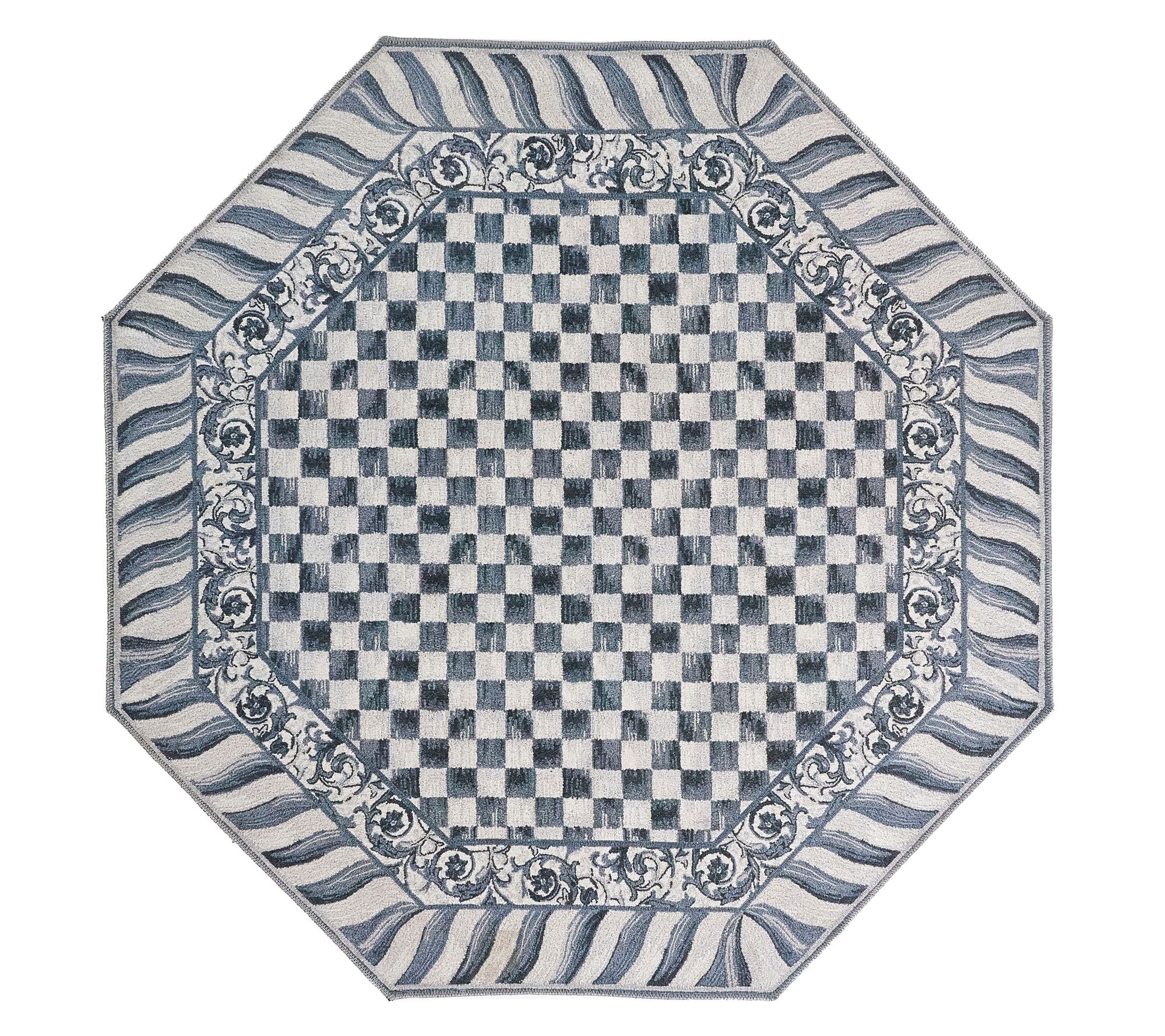 MacKenzie-Childs Sterling Check 6' Octagon Washable Rug