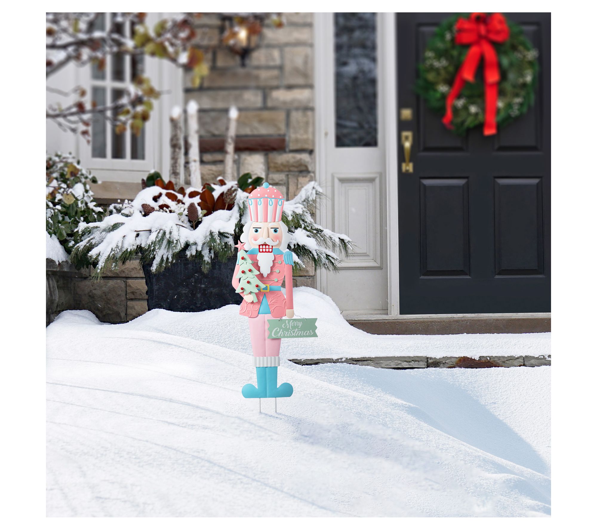 Glitzhome 36"H Metal Christmas Pink NutcrackerGarden Stake