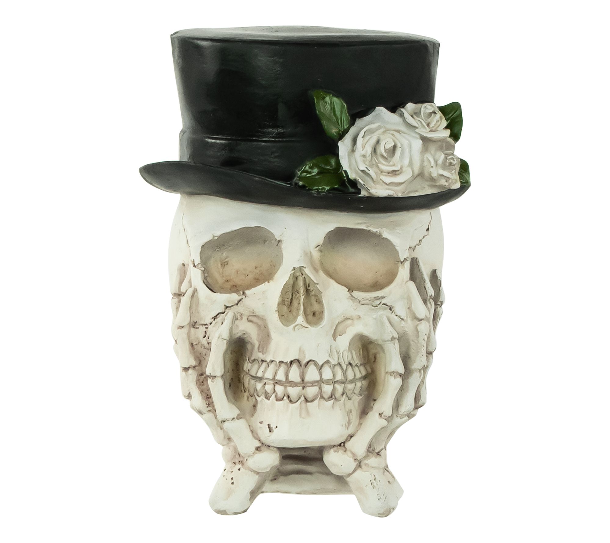 Northlight 9" Skull w/ Top Hat and Roses Halloween Decoration
