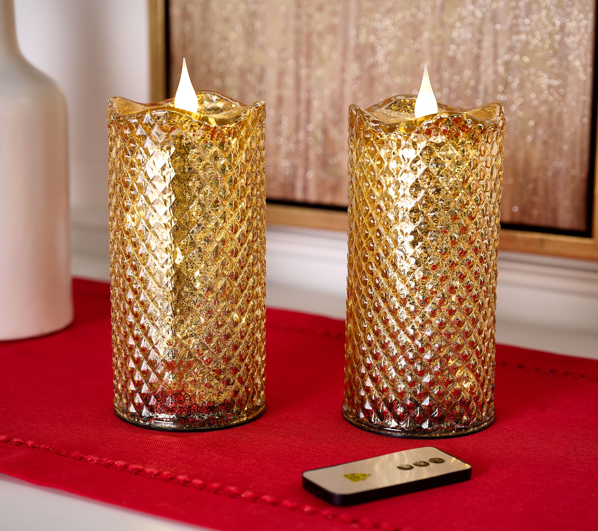 "As Is" Set-2 8" Lit Diamond Design Candles w/ Remote- Valerie