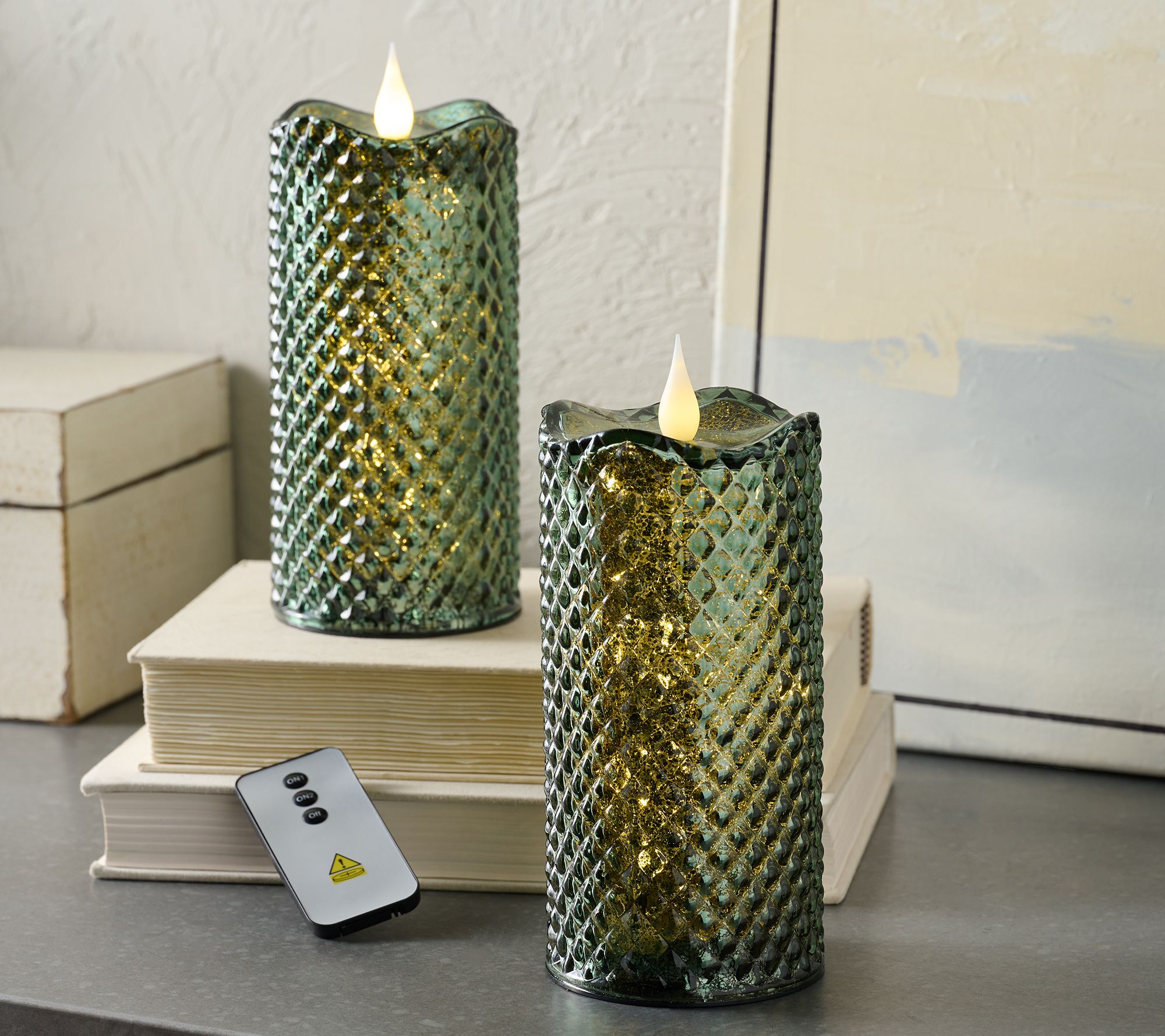 "As Is" Set-2 8" Lit Diamond Design Candles w/ Remote- Valerie