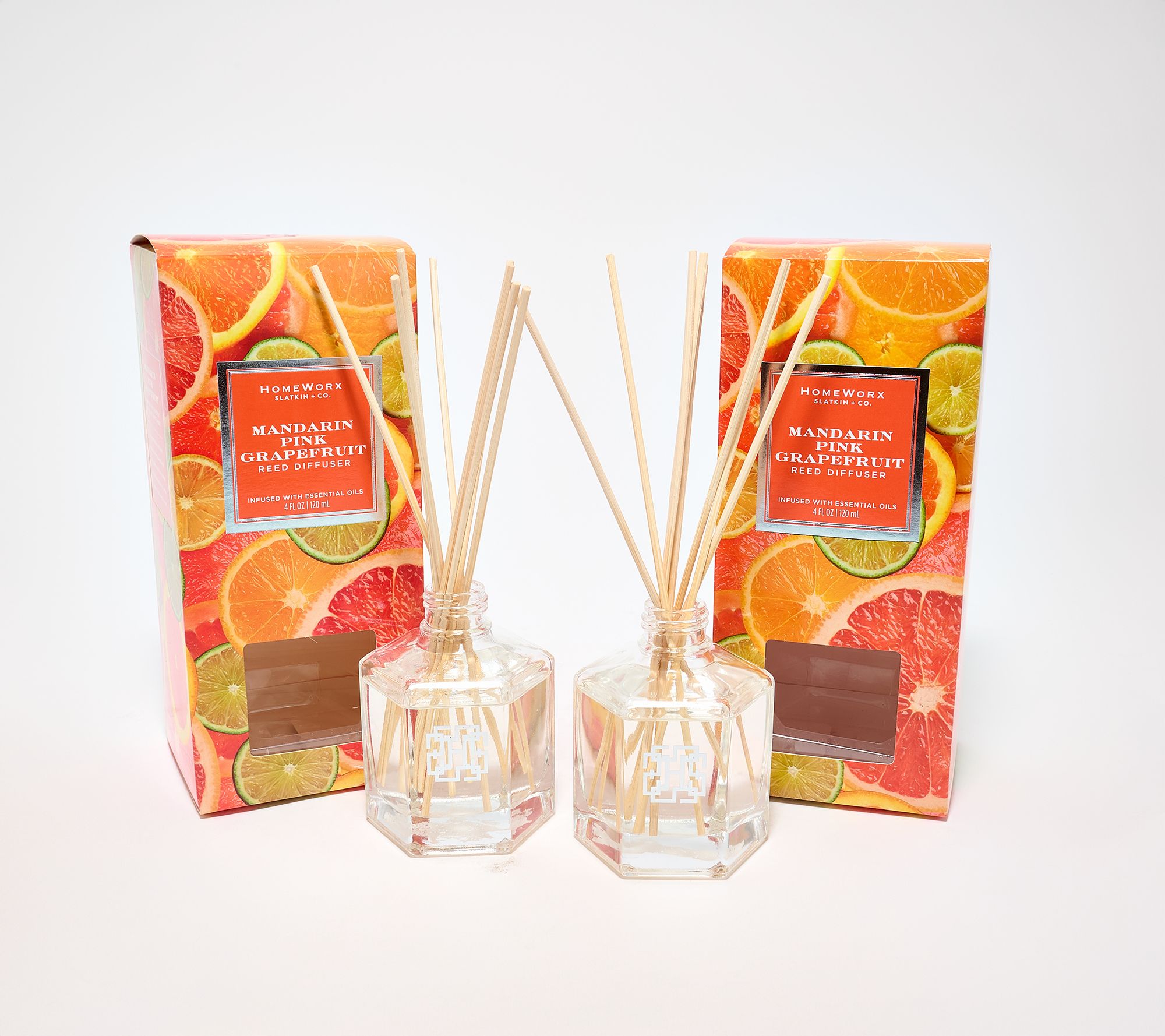 HomeWorx by Slatkin + Co. S/2 Mandarin Pink Grapefruit Reed Diffusers