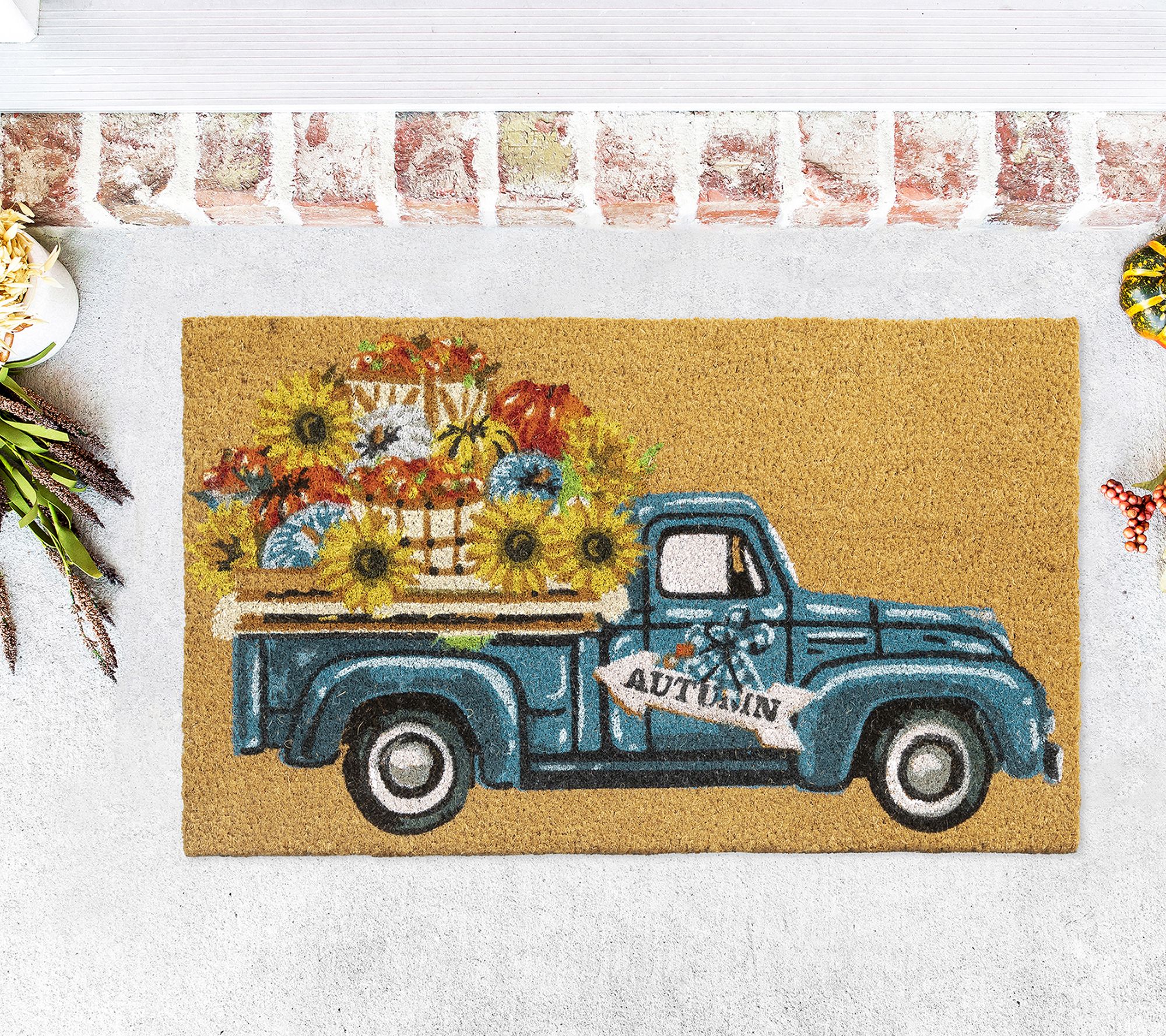  VCNY Home Multicolor Sunflower Truck Outdoor Coir Doormat