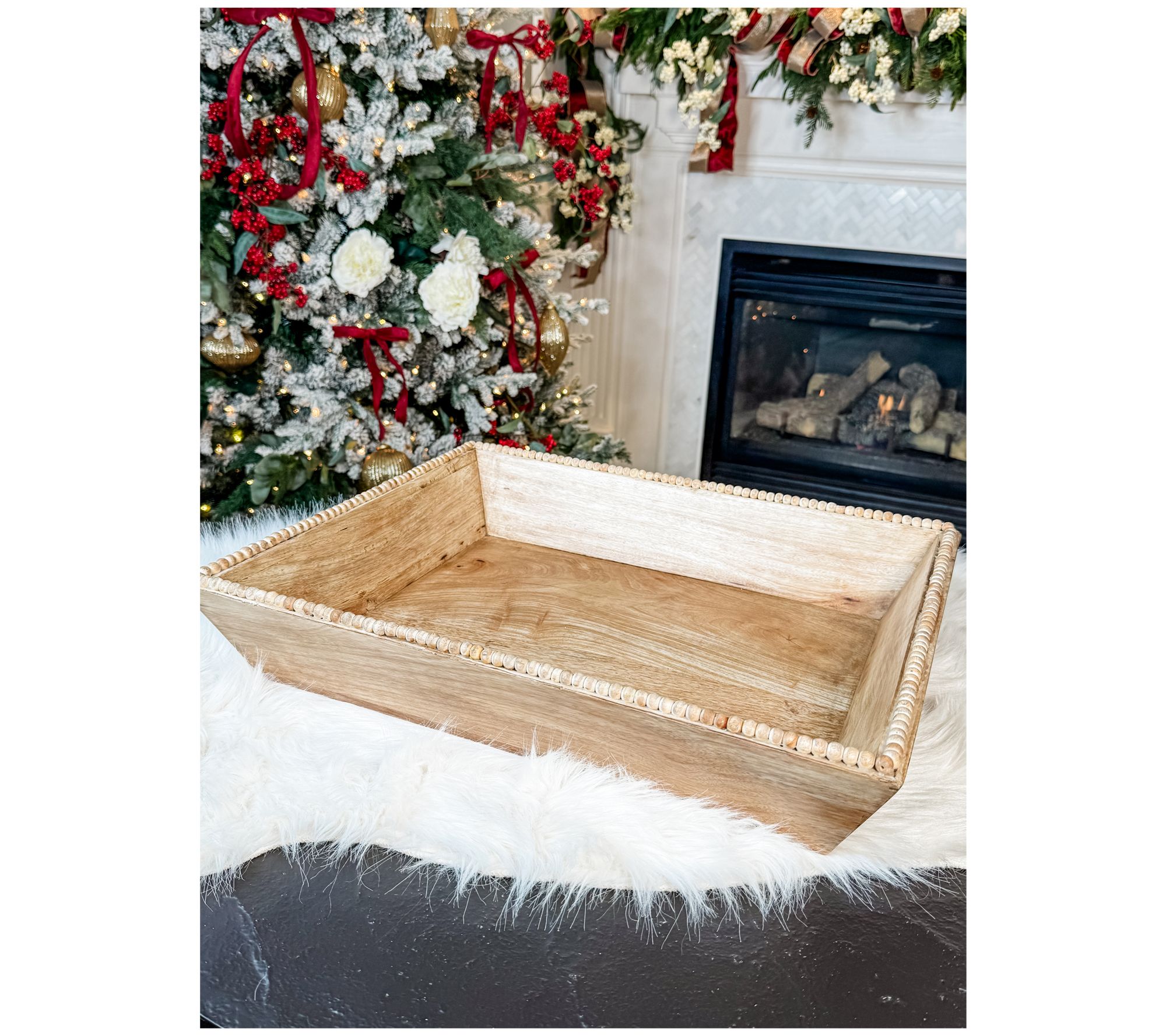 "As Is" Simply Stunning 20" Beaded Wooden Box Tray by Janine Graff