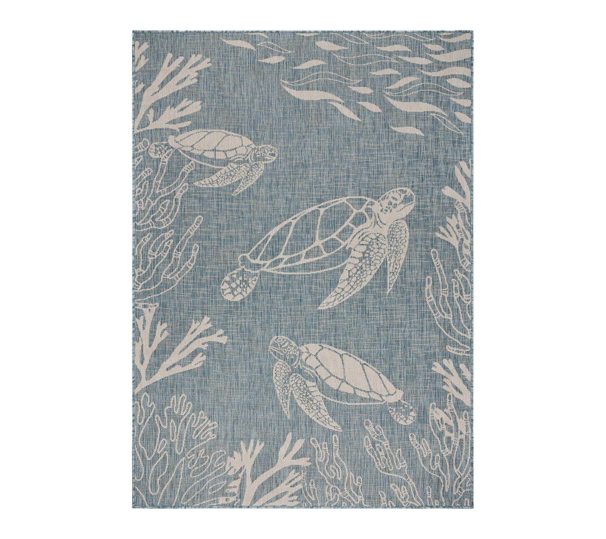 Ox Bay Aqua/White Animal Nautical Outdoor AreaRug, 3' x 5'