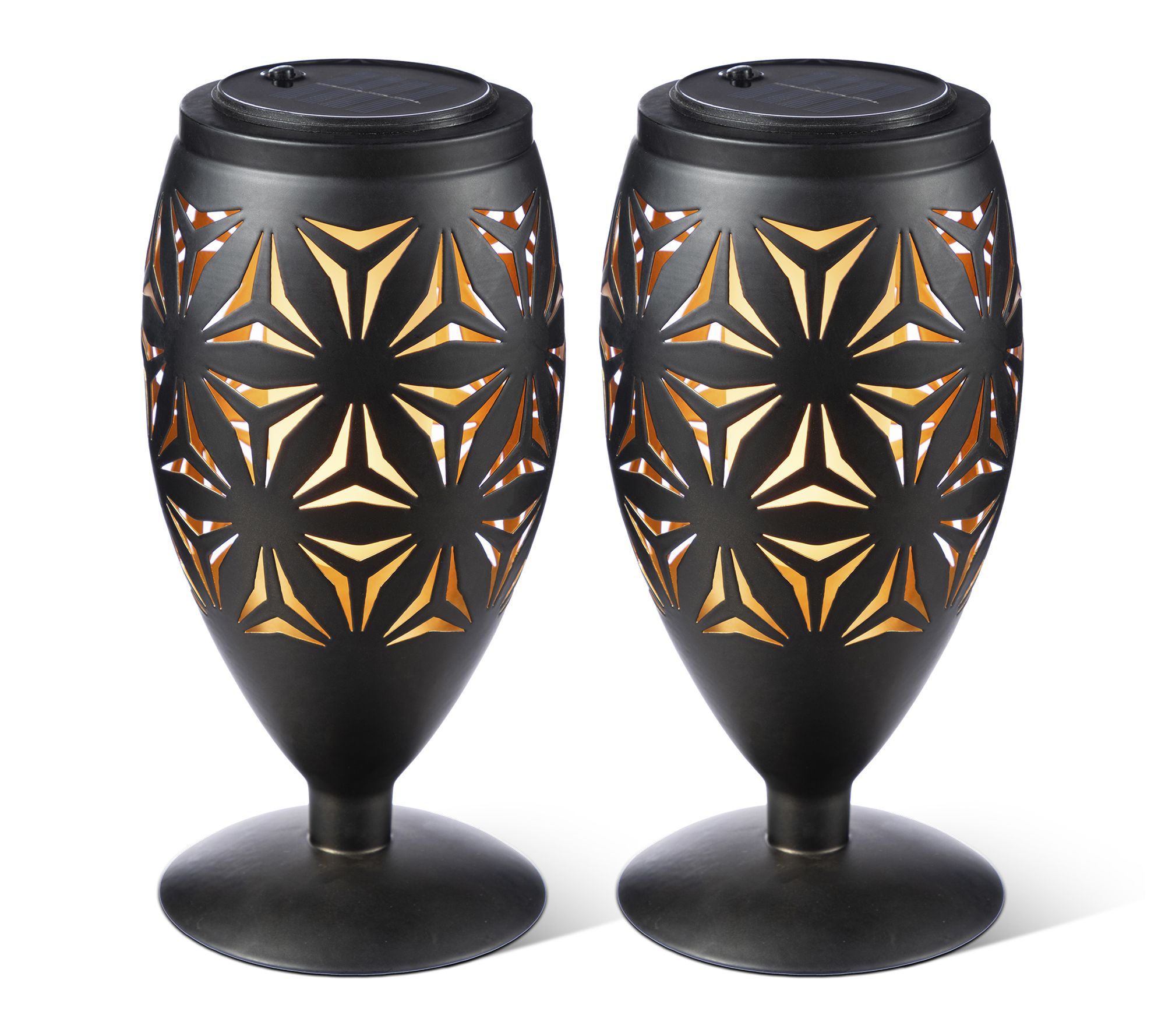 Glitzhome 8.75"H S/2 Cutout Solar Powered Outdoor Lantern