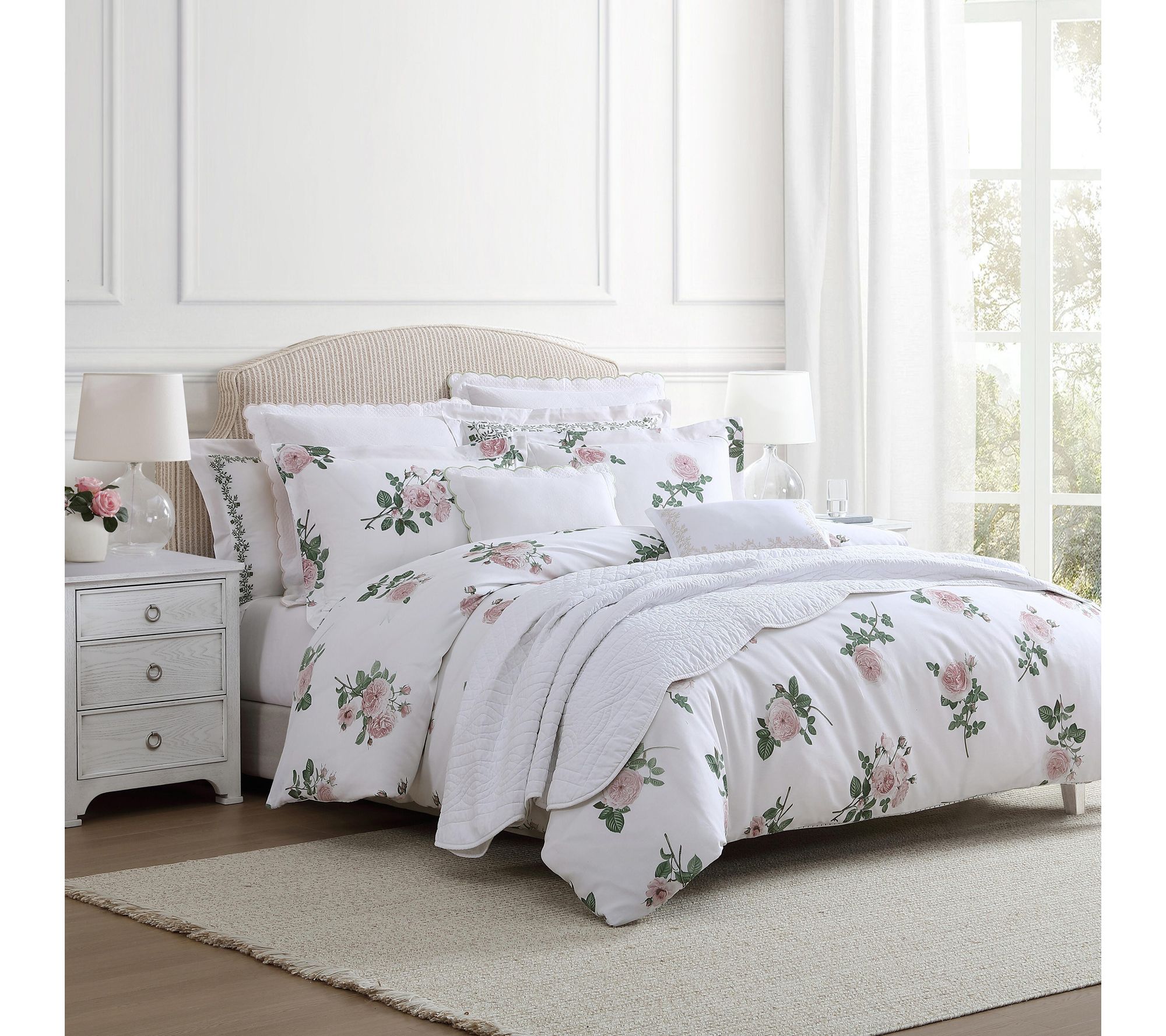 Martha Stewart Tea Rose Pink Cotton Sateen KG Comforter Set