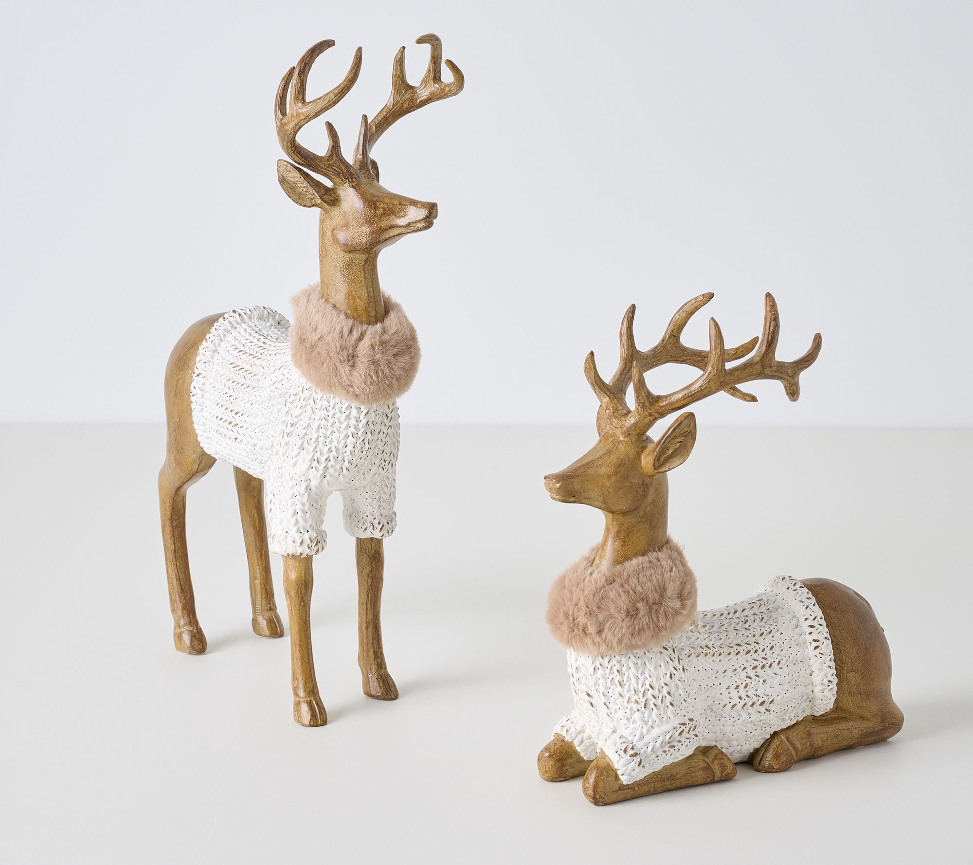 Set of 2 Cable Knit Deer with Faux Fur Trim by Valerie