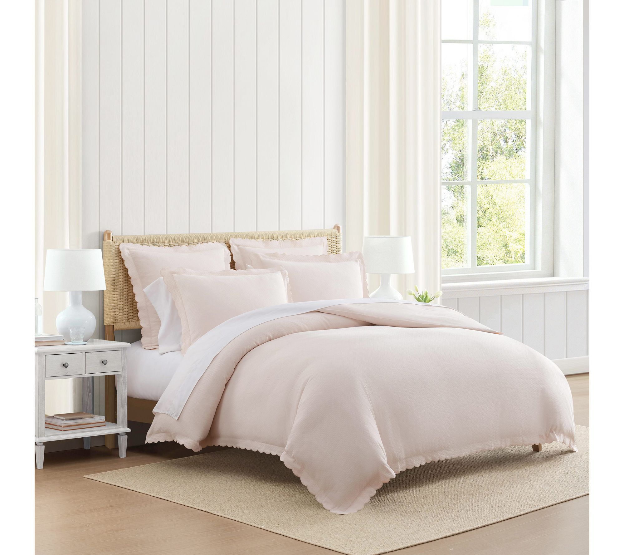 Martha Stewart Sign. Scallop P each Cotton Ric h King Duvet Se