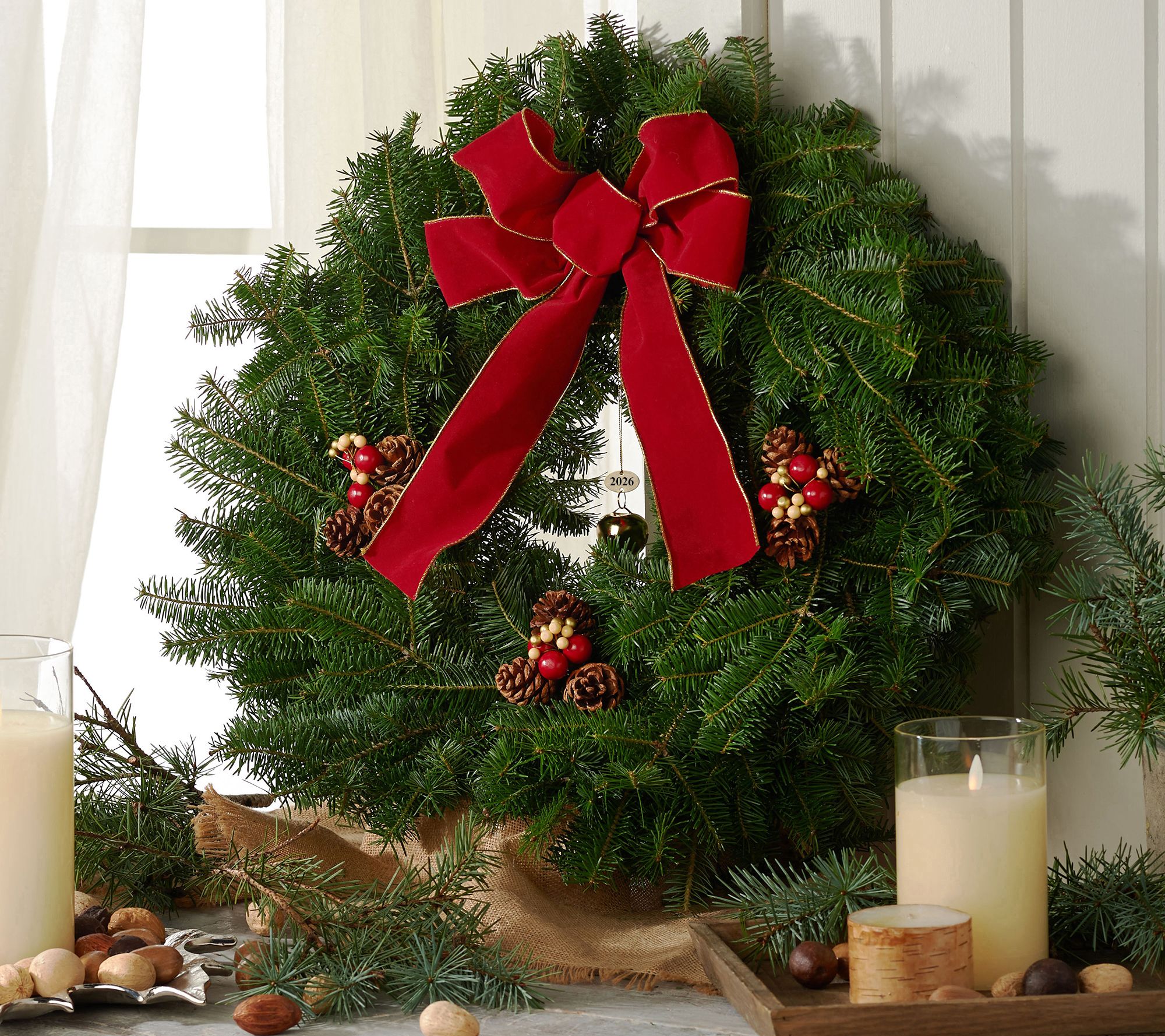 Del. Week 11/23 Fresh Balsam Jingle Bell Wreath by Valerie