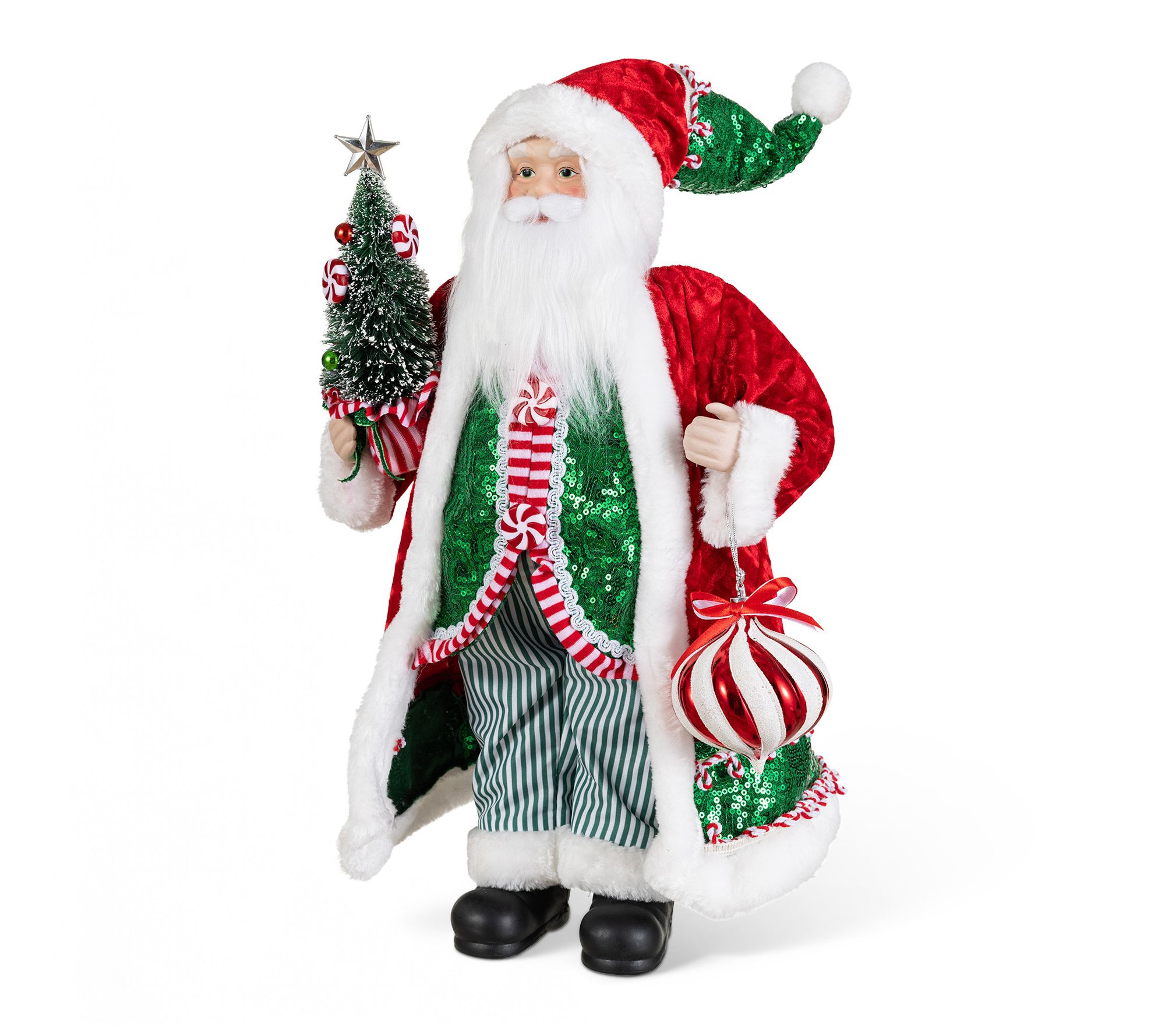 Glitzhome 18"H Faux Fur Christmas Deluxe Santa Figurine