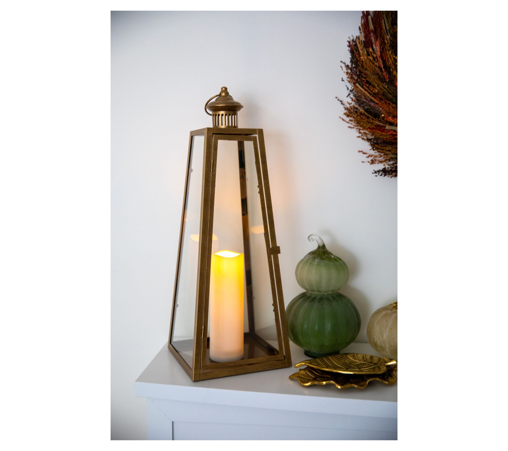 "As Is" Large Metal 23.5" Lantern w/ LED Candle & Remote