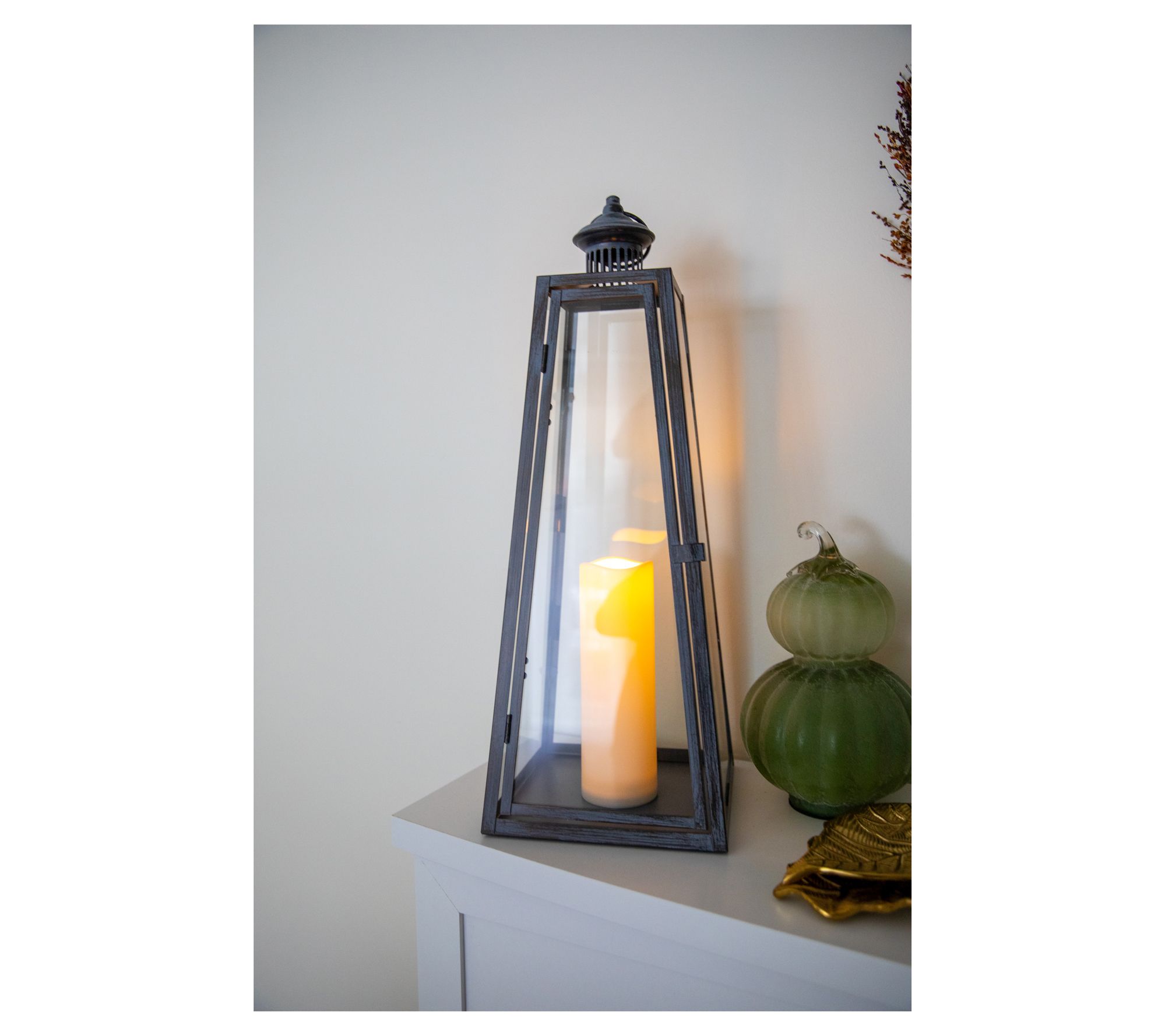 "As Is" Large Metal 23.5" Lantern w/ LED Candle & Remote