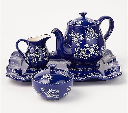 Temp-tations Floral Lace 4-Piece Tea Set with Tray