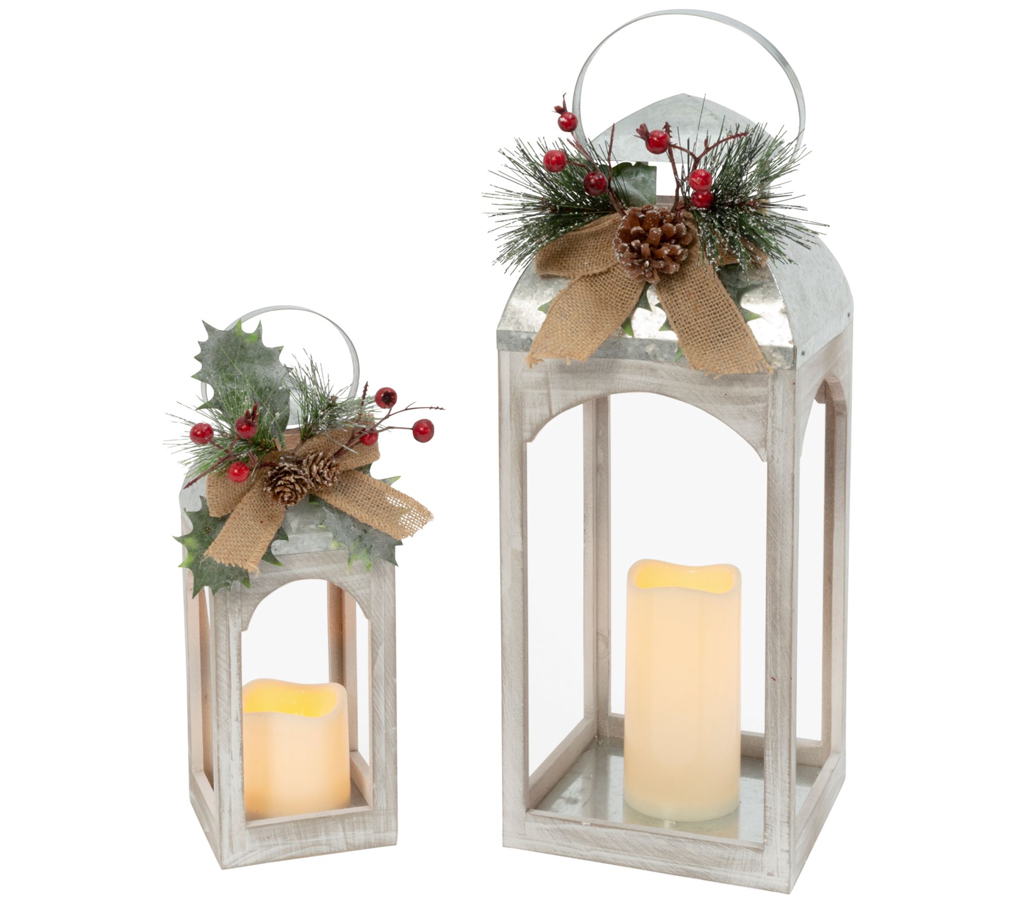 S/2 18in Lighted Metal & Wood Lanterns by Gerson Co